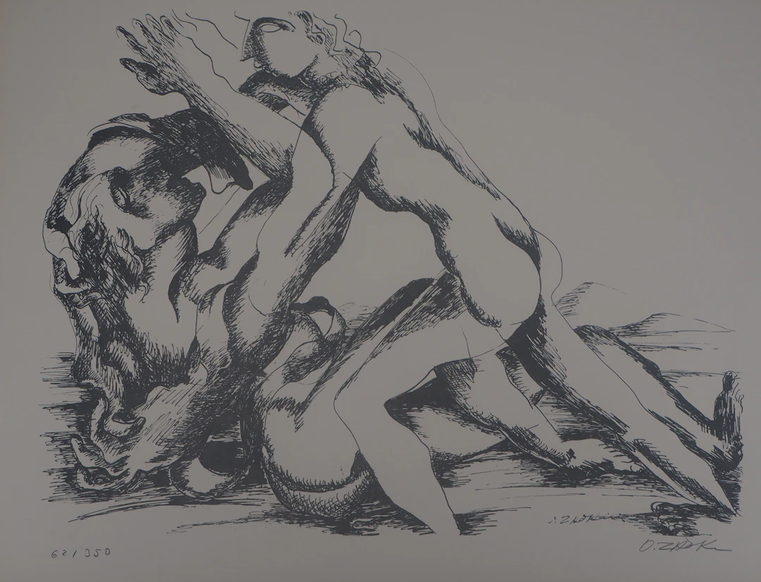 Ossip ZADKINE :Mythologie Hercule et la ceinture d'Hippolyte - Lithographie