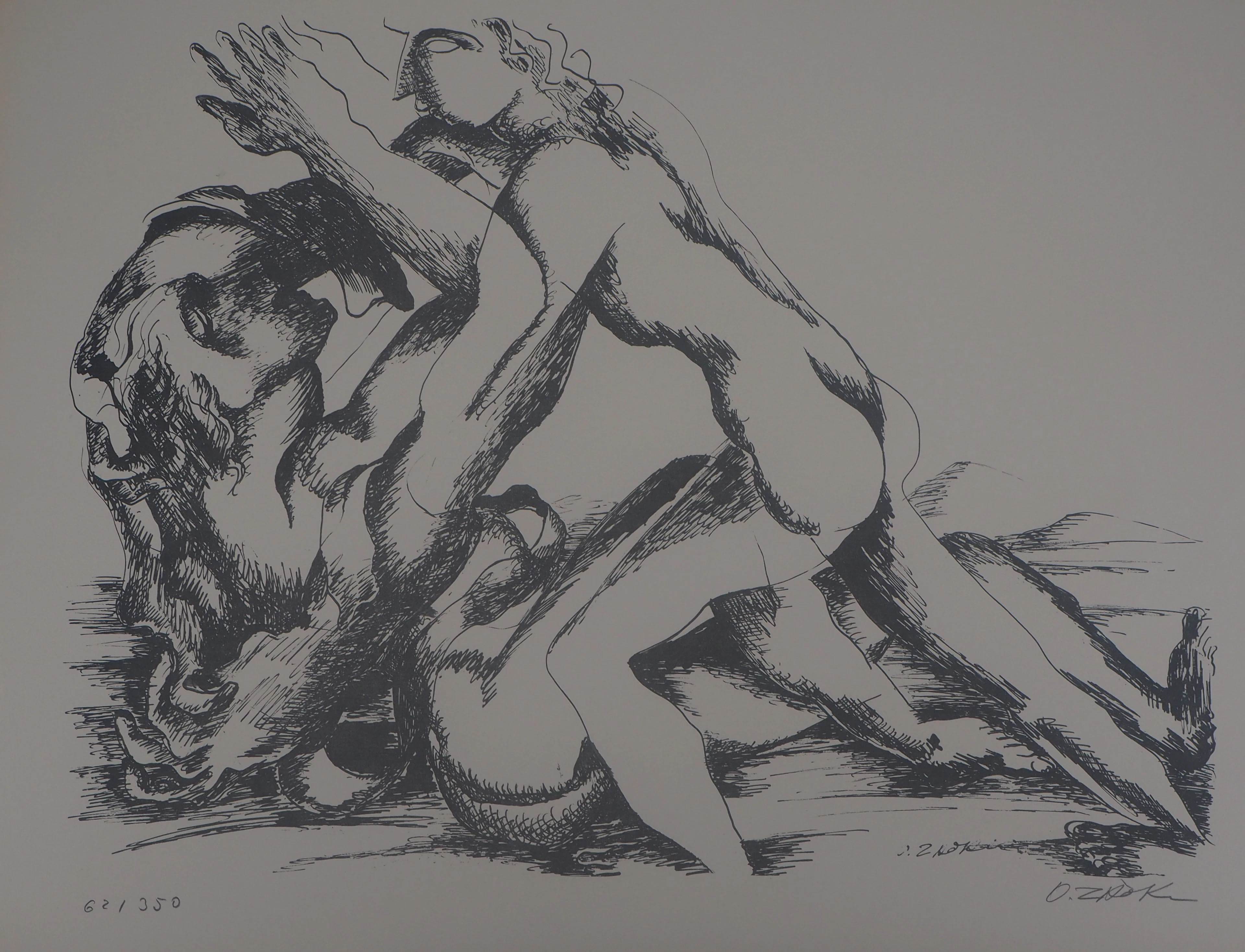 Ossip ZADKINE :Mythologie Hercule et la ceinture d'Hippolyte - Lithographie