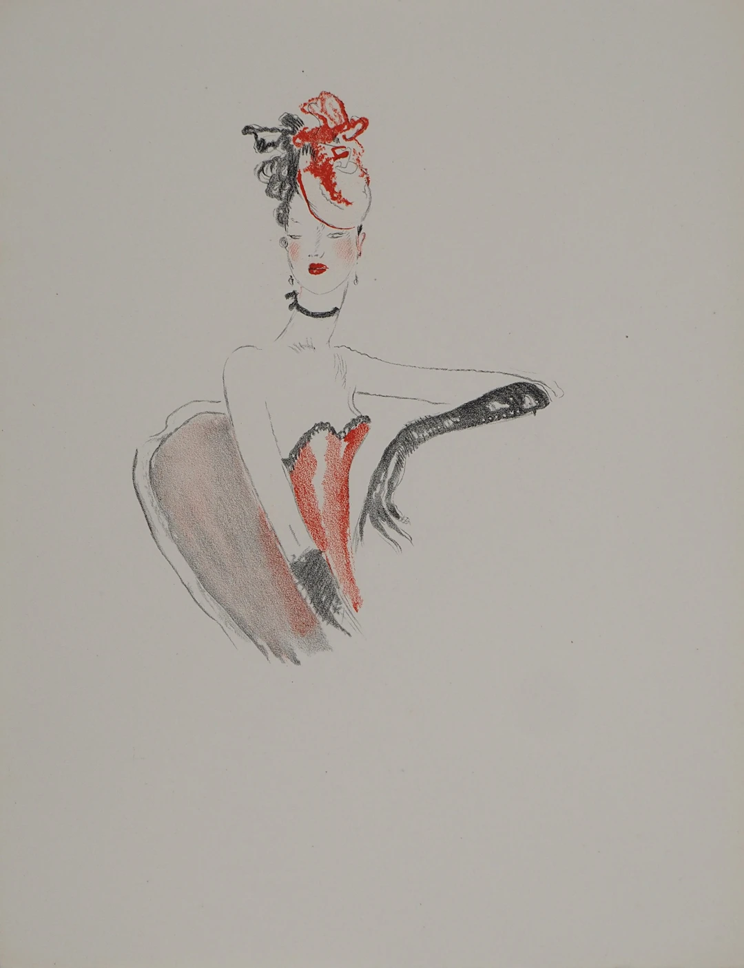 Jean-Gabriel DOMERGUE : Danseuse au bibi rouge, Lithographie et pochoir