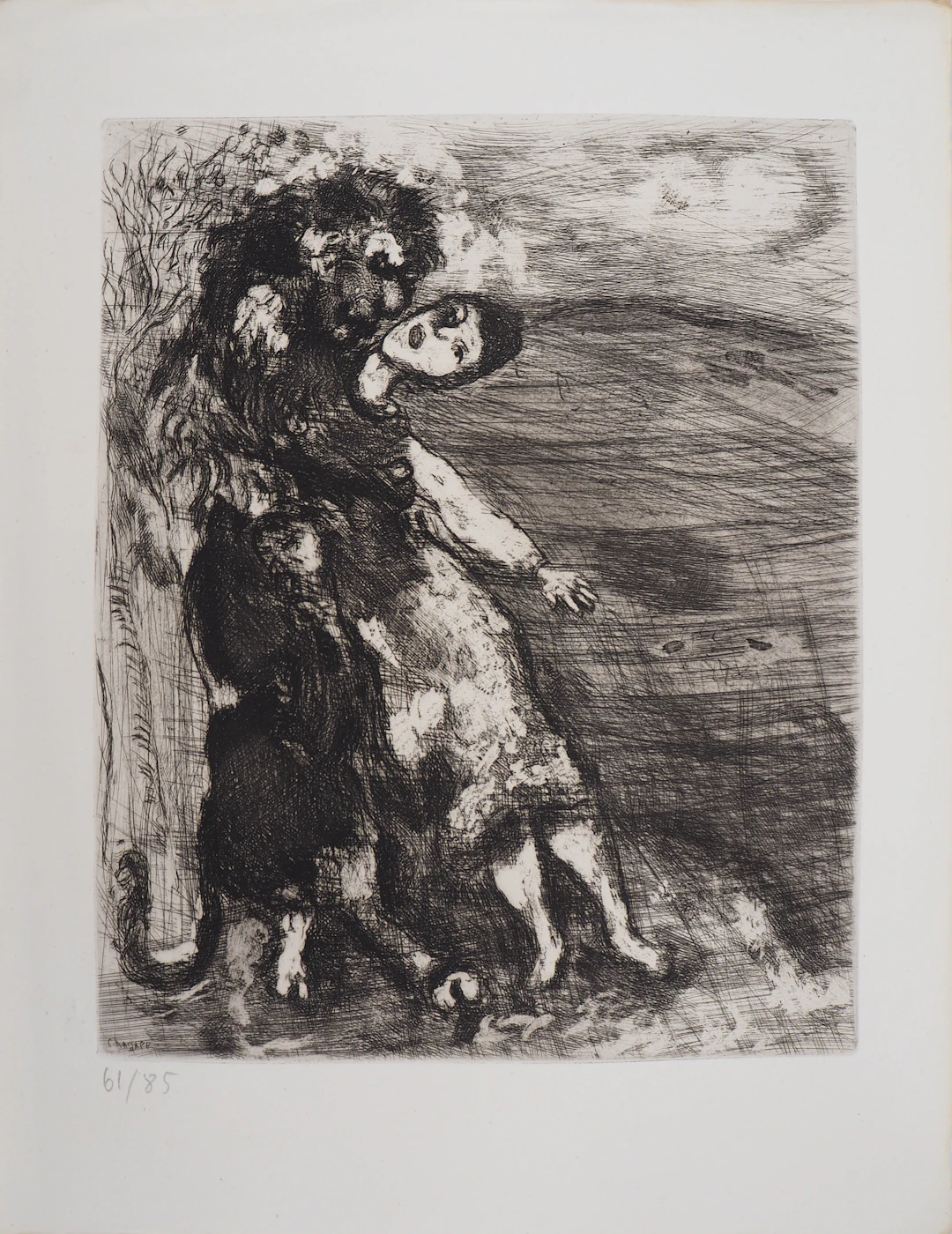 Marc CHAGALL : Le lion amoureux, Gravure originale signée
