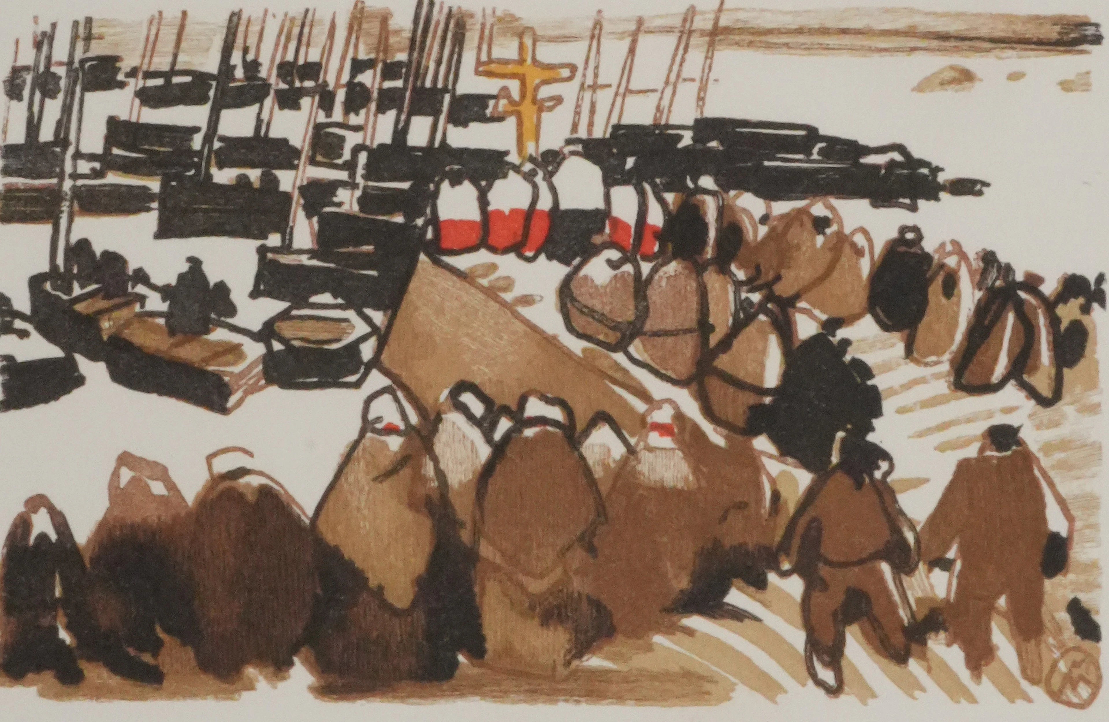 Mathurin MEHEUT : Bretagne, L’arrivée de la Croix, Gravure originale signée