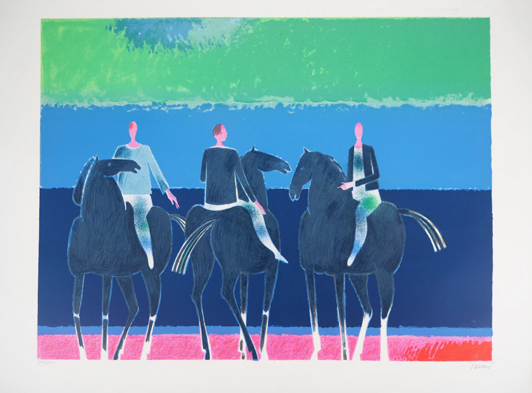 Albert ZAVARO : Le trio de cavaliers - Lithographie originale signée