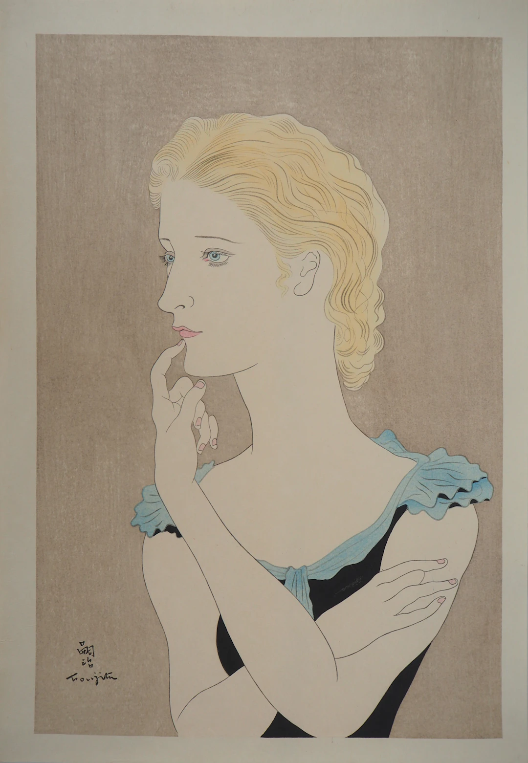 Léonard Tsuguharu FOUJITA : Jeune femme blonde, Gravure originale signée