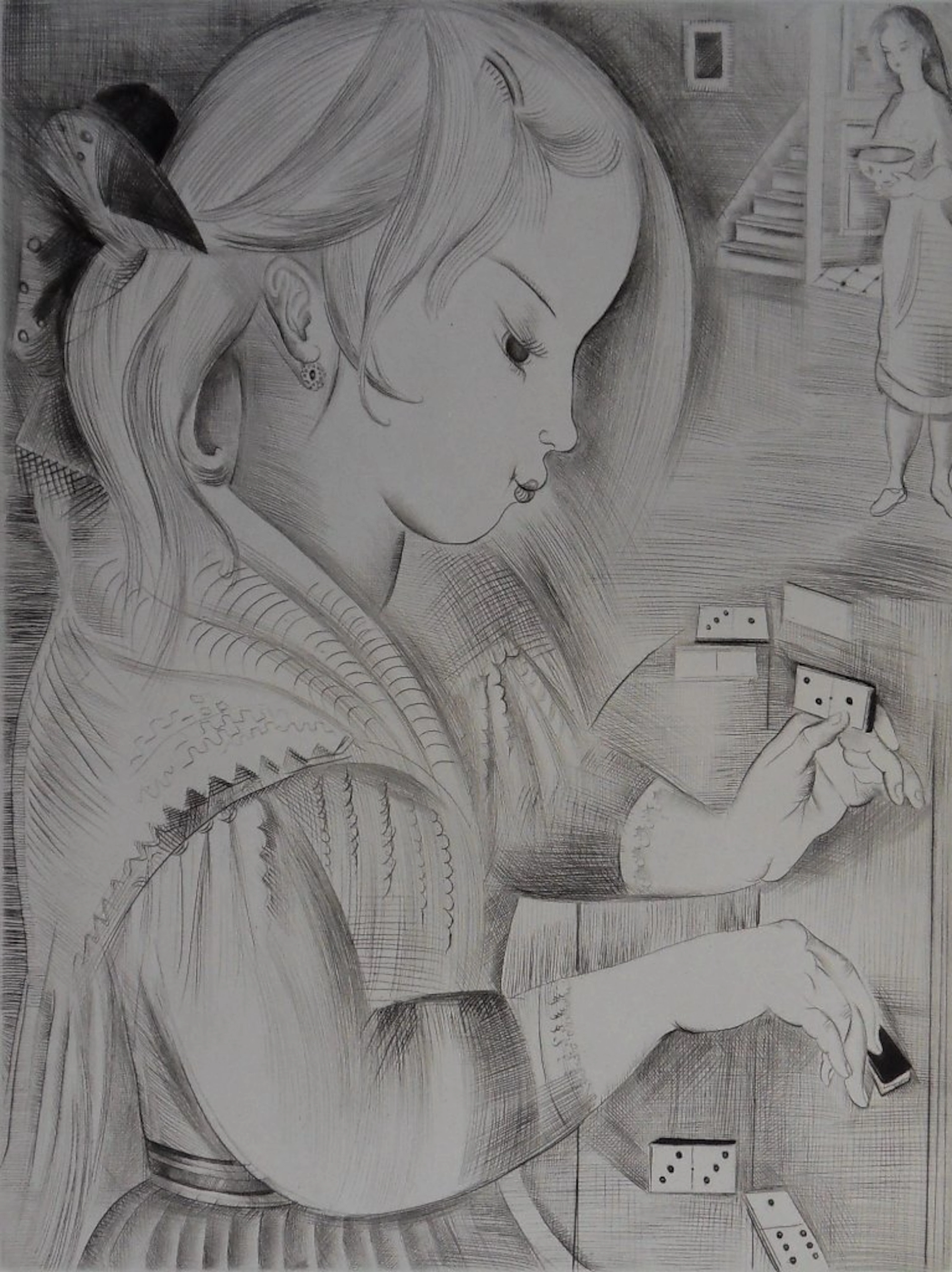 Mily POSSOZ : La joueuse de dominos - Gravure originale signée