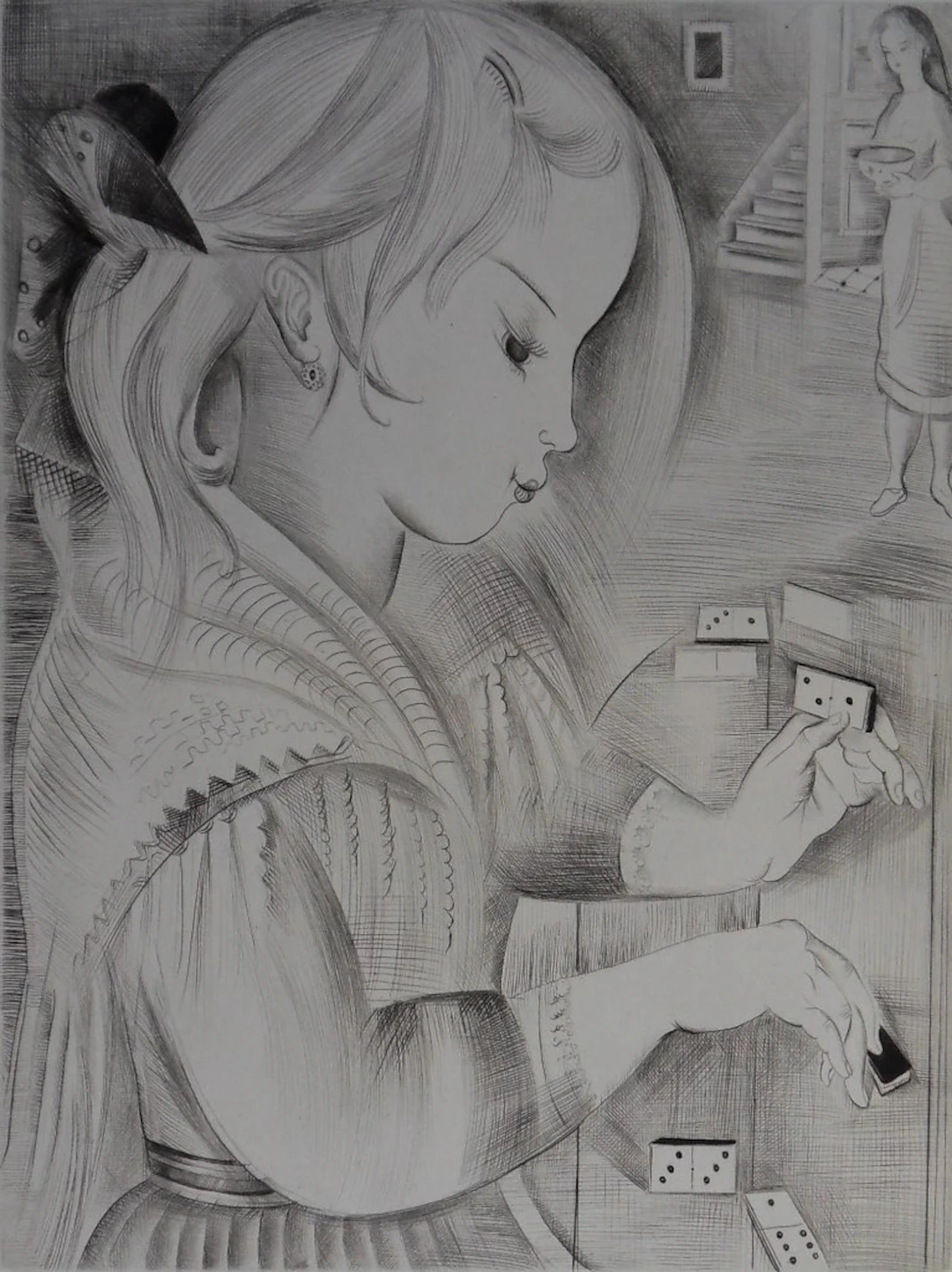 Mily POSSOZ : La joueuse de dominos - Gravure originale signée