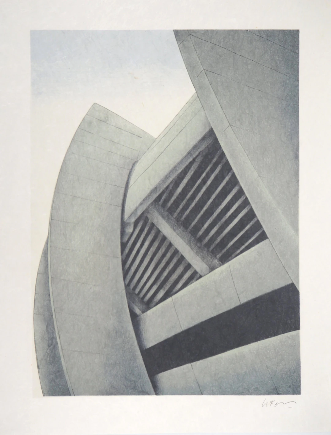 Alain LE FOLL : Stade en encorbellement - Lithographie originale signée