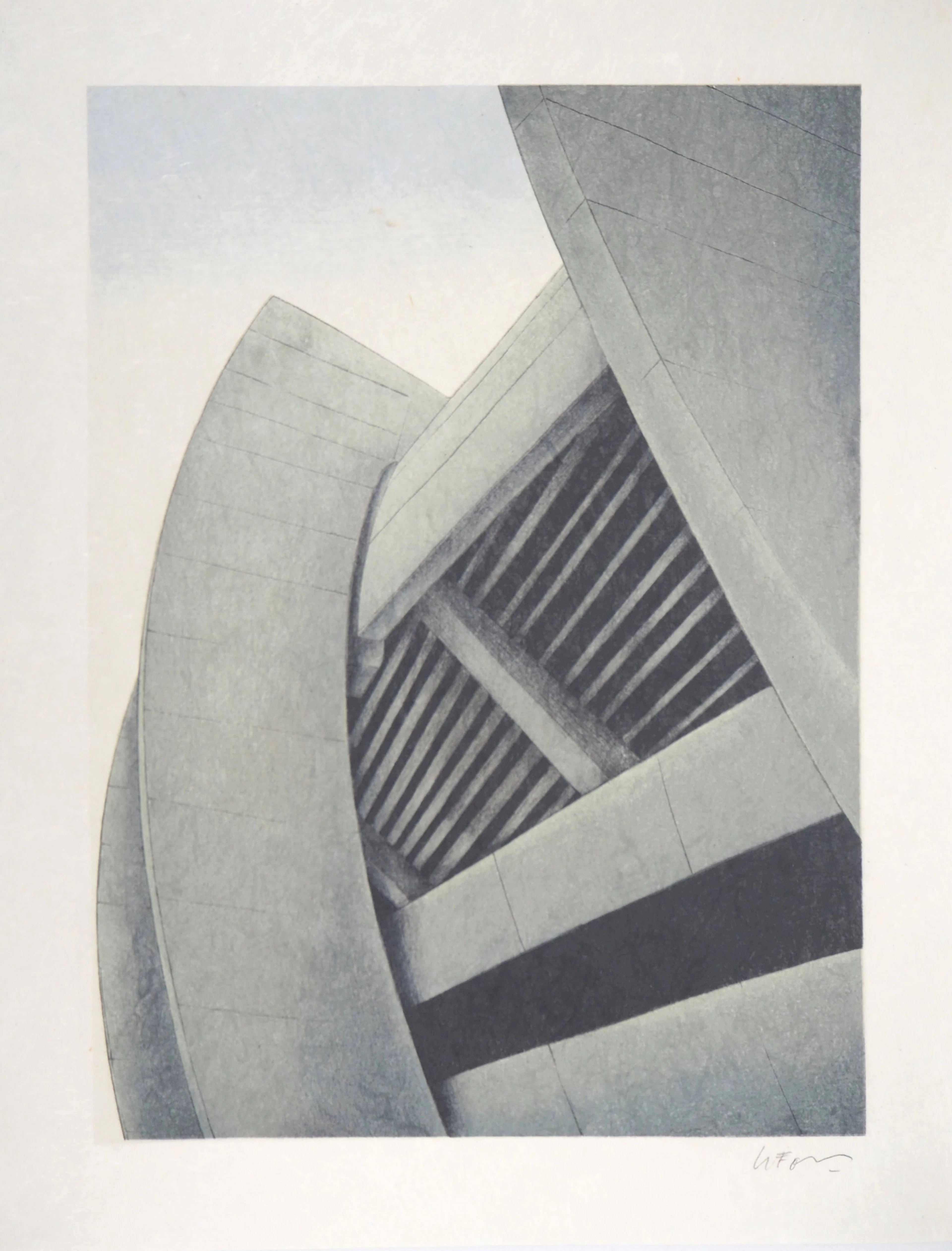Alain LE FOLL : Stade en encorbellement - Lithographie originale signée