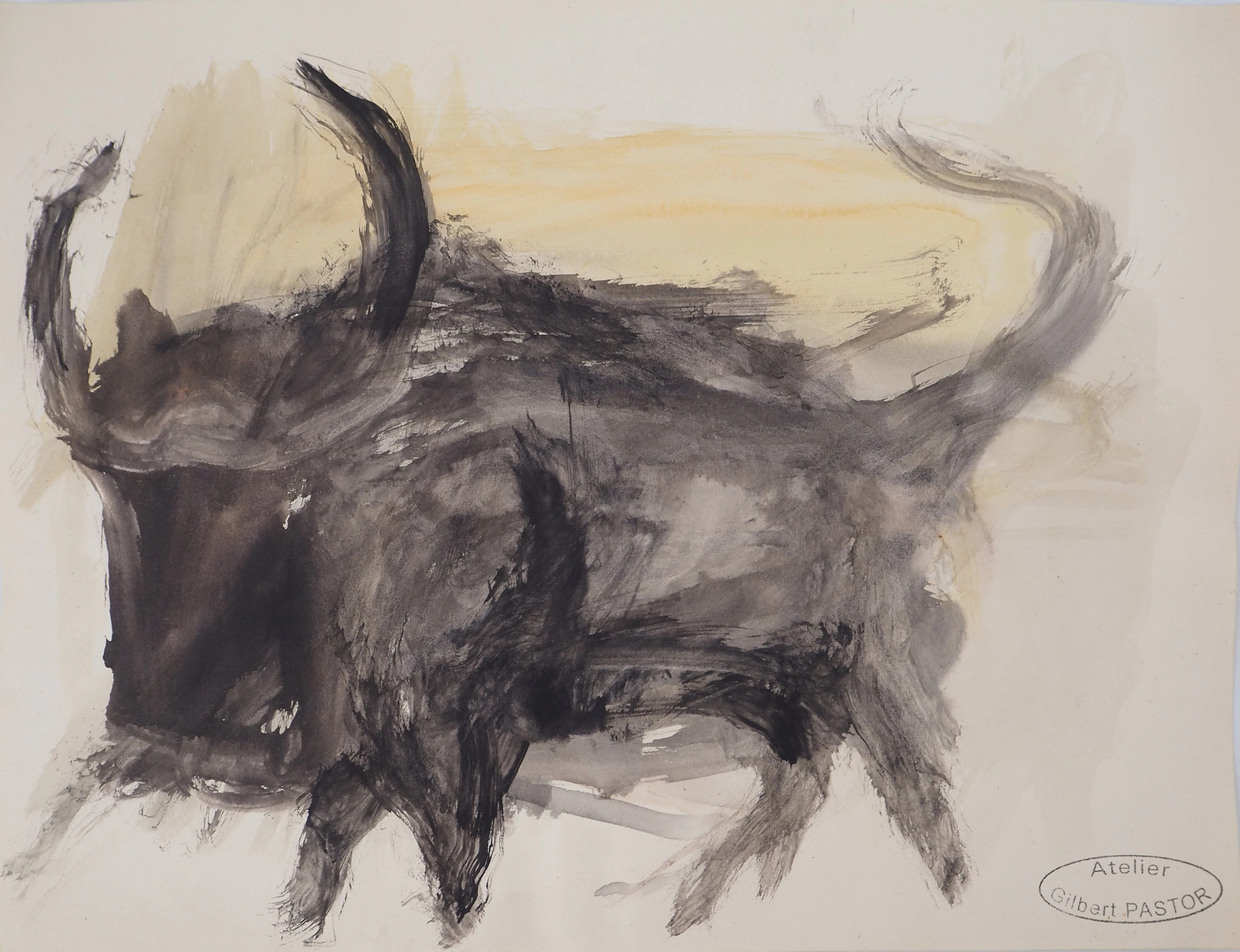 Gilbert PASTOR : Le Taureau, Aquarelle originale signée