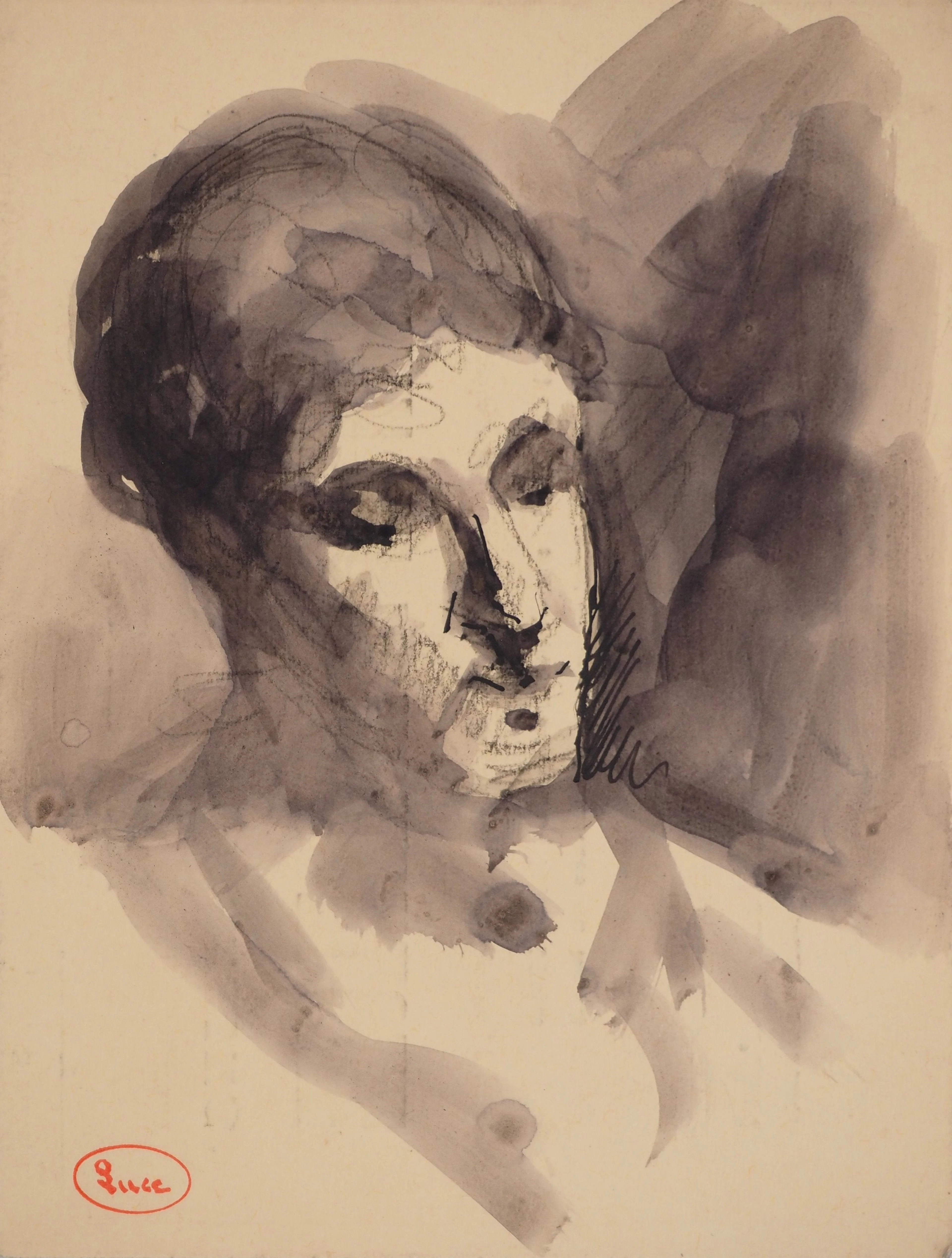 Maximilien LUCE : Visage masculin, Dessin original signé