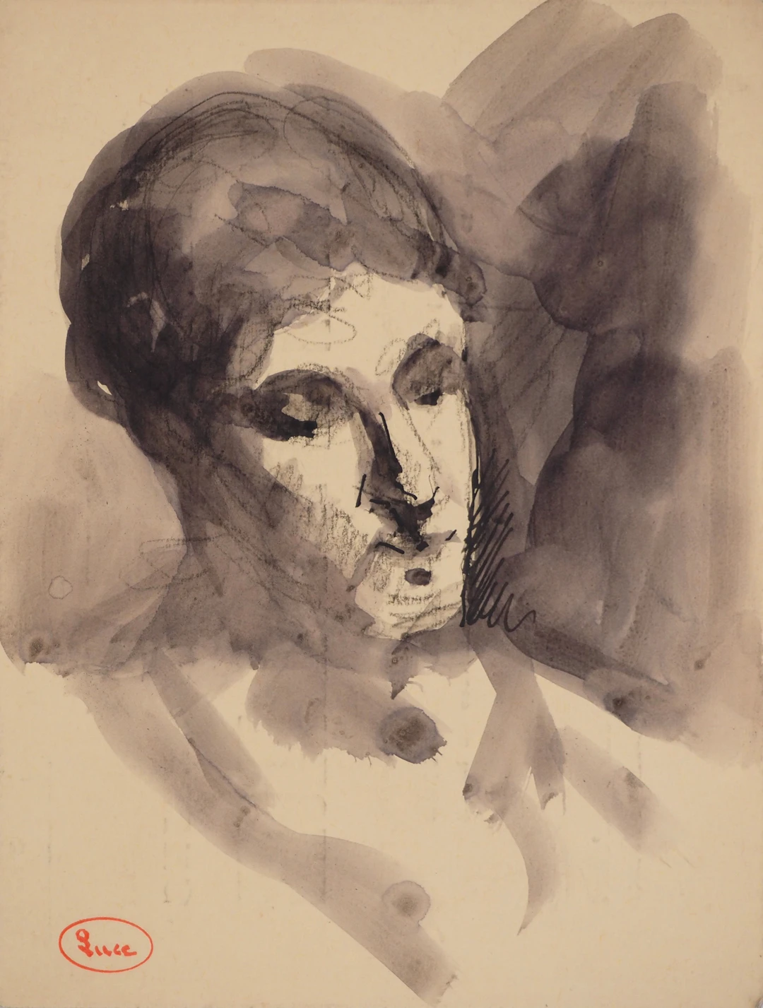 Maximilien LUCE : Visage masculin, Dessin original signé