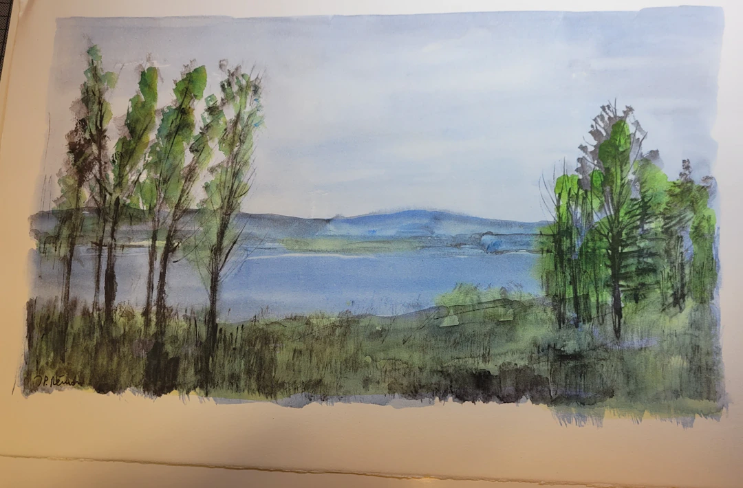 Jean-Pierre RÉMON - Le Leman vu de Nyon, 1988 - Aquarelle originale