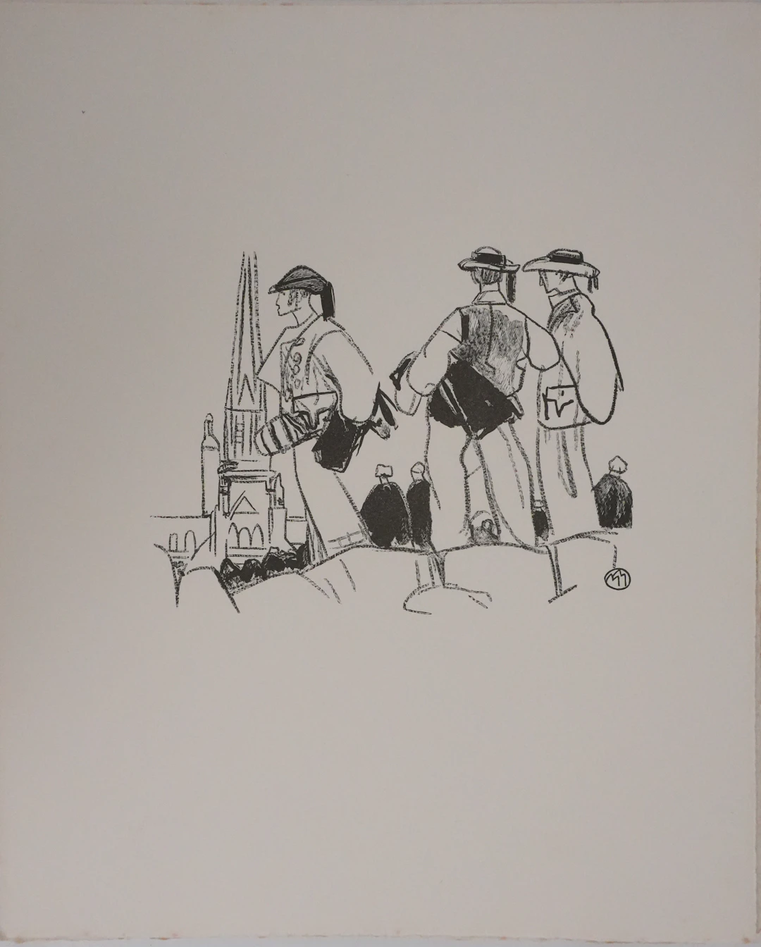 Mathurin MEHEUT : Bretagne, Les trois bretons (Noir), Gravure originale signée