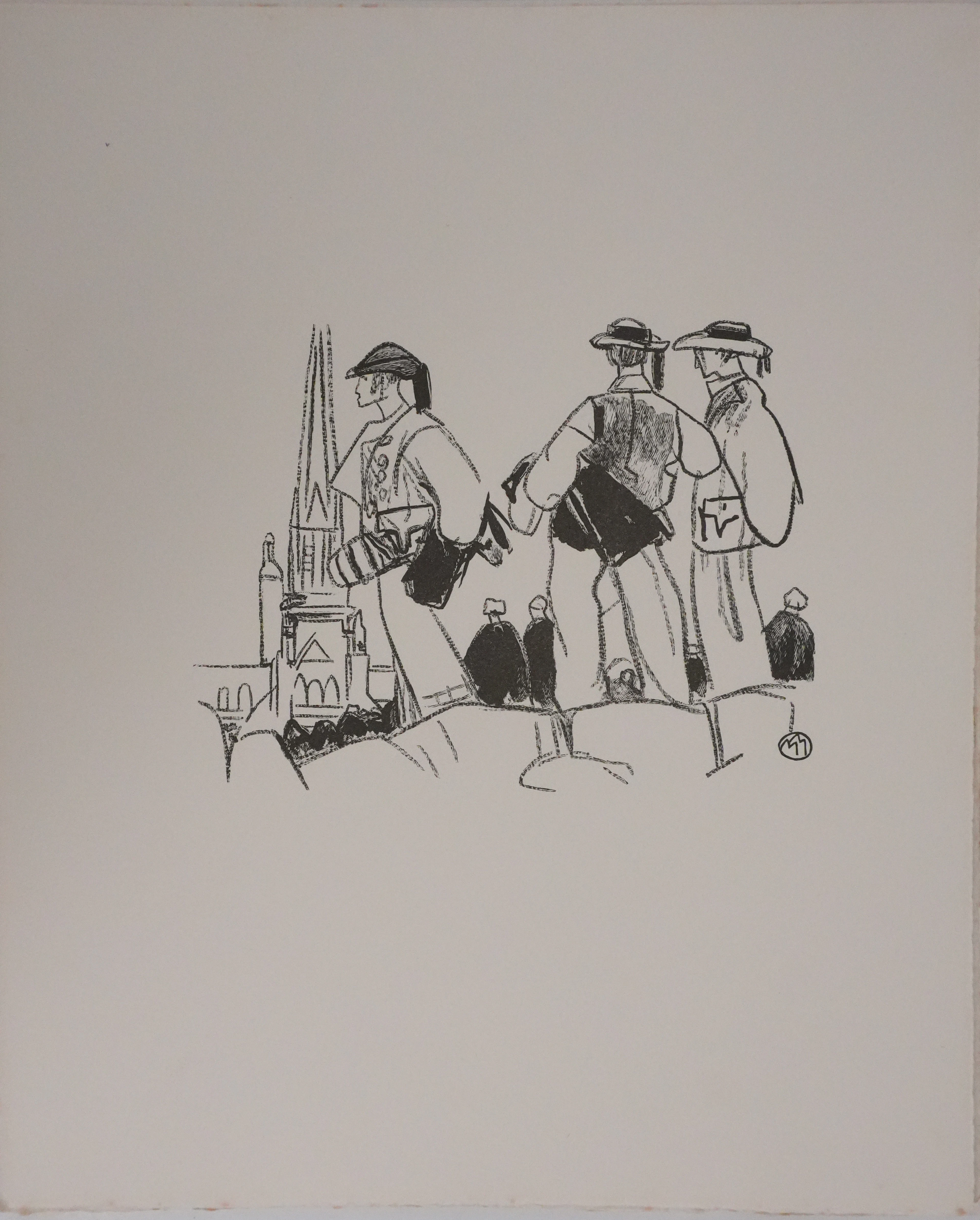 Mathurin MEHEUT : Bretagne, Les trois bretons (Noir), Gravure originale signée