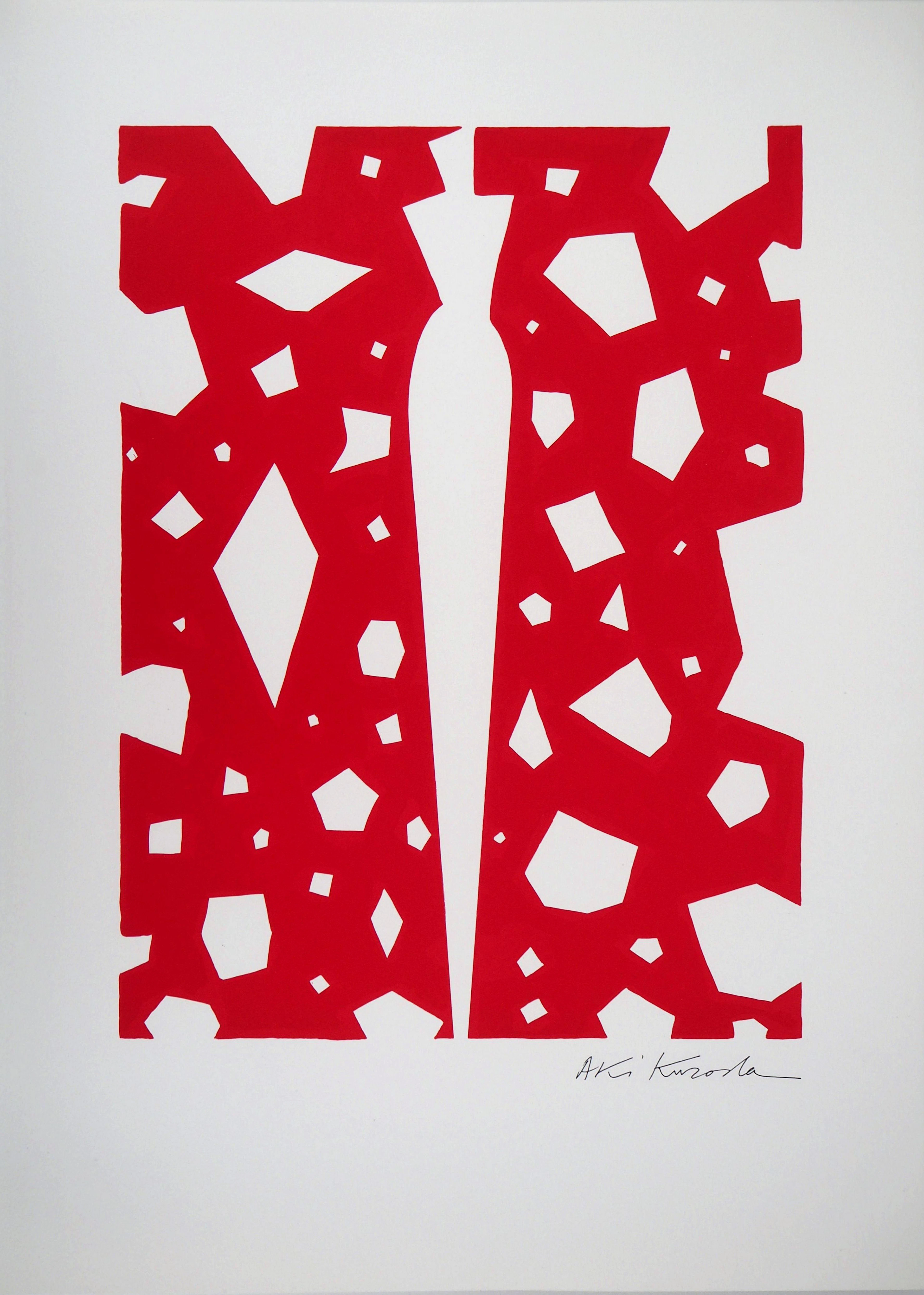 Aki KURODA : Femme mystérieuse sur fond rouge - Lithographie originale signée