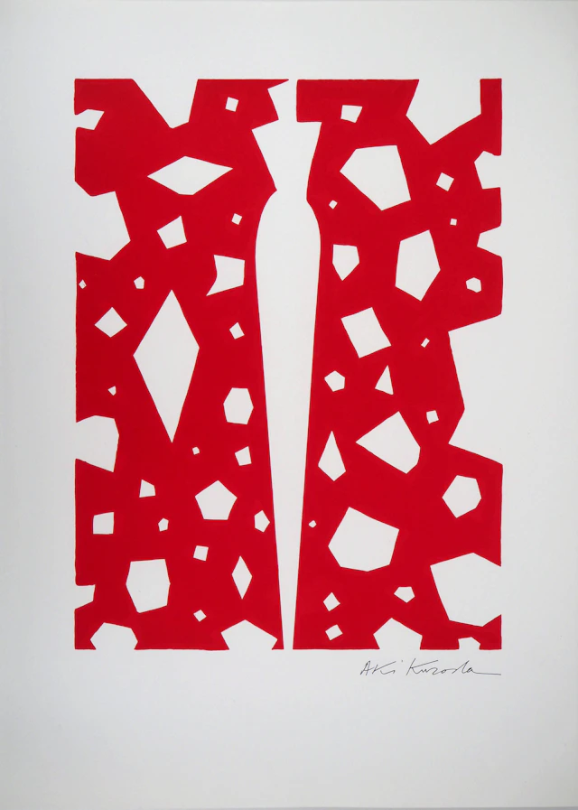 Aki KURODA : Femme mystérieuse sur fond rouge - Lithographie originale signée