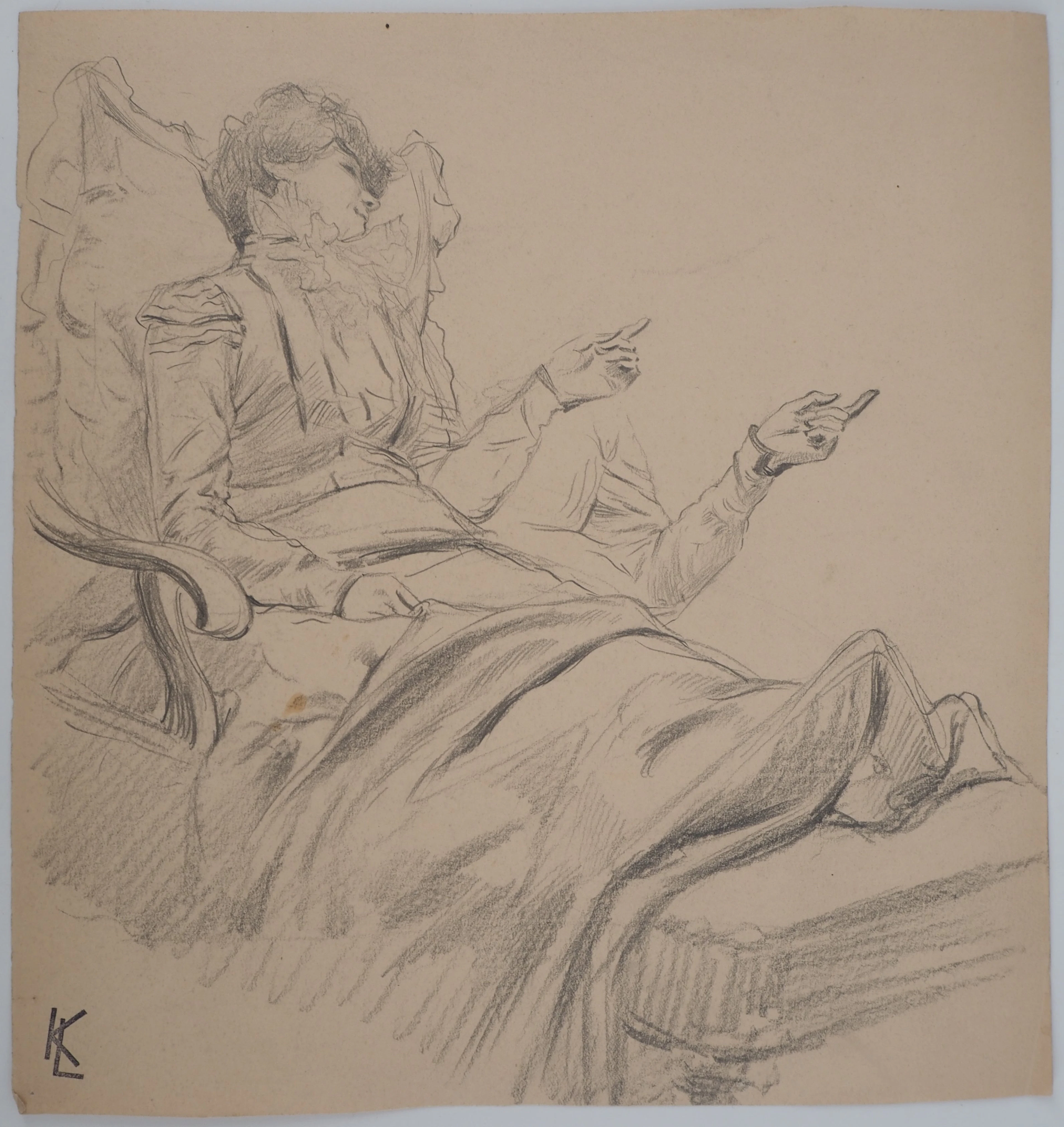 Léopold Franz KOWALSKI: Eléanore au fauteuil, dessin original