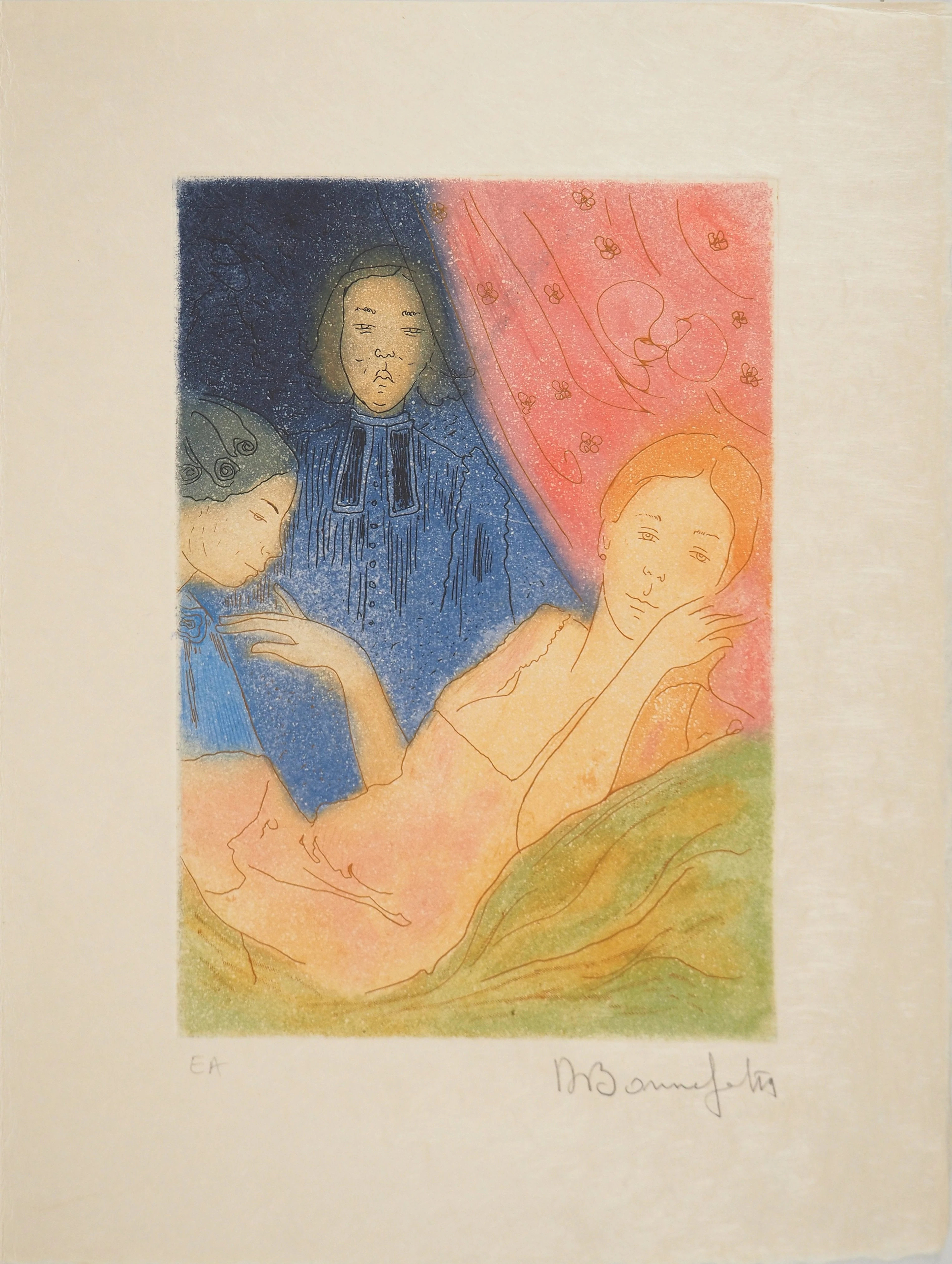 Alain BONNEFOIT : Le coucher, Gravure originale signée