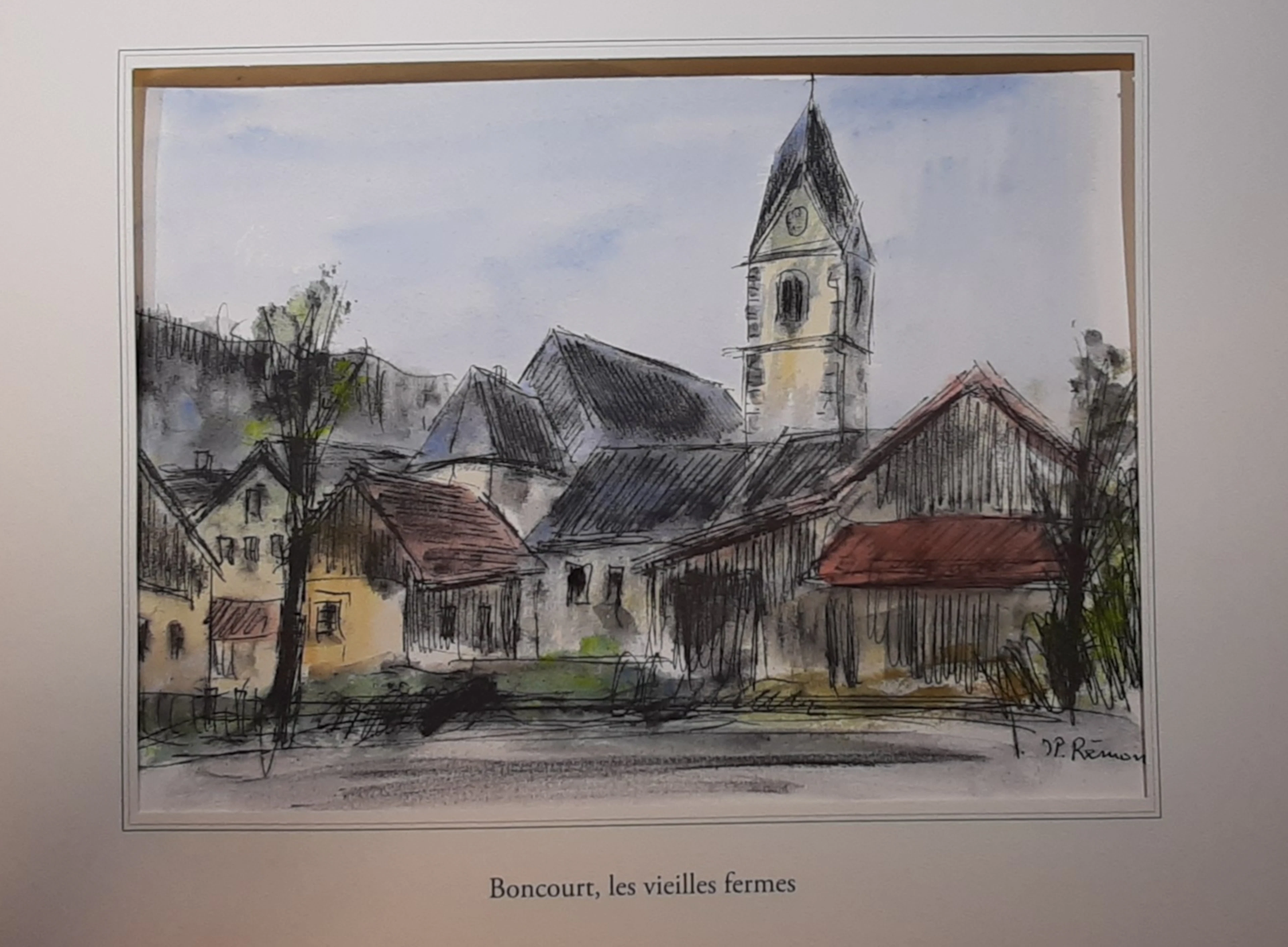 Jean Pierre REMON - Boncourt, les vieilles fermes, 2011 - Aquarelle signée