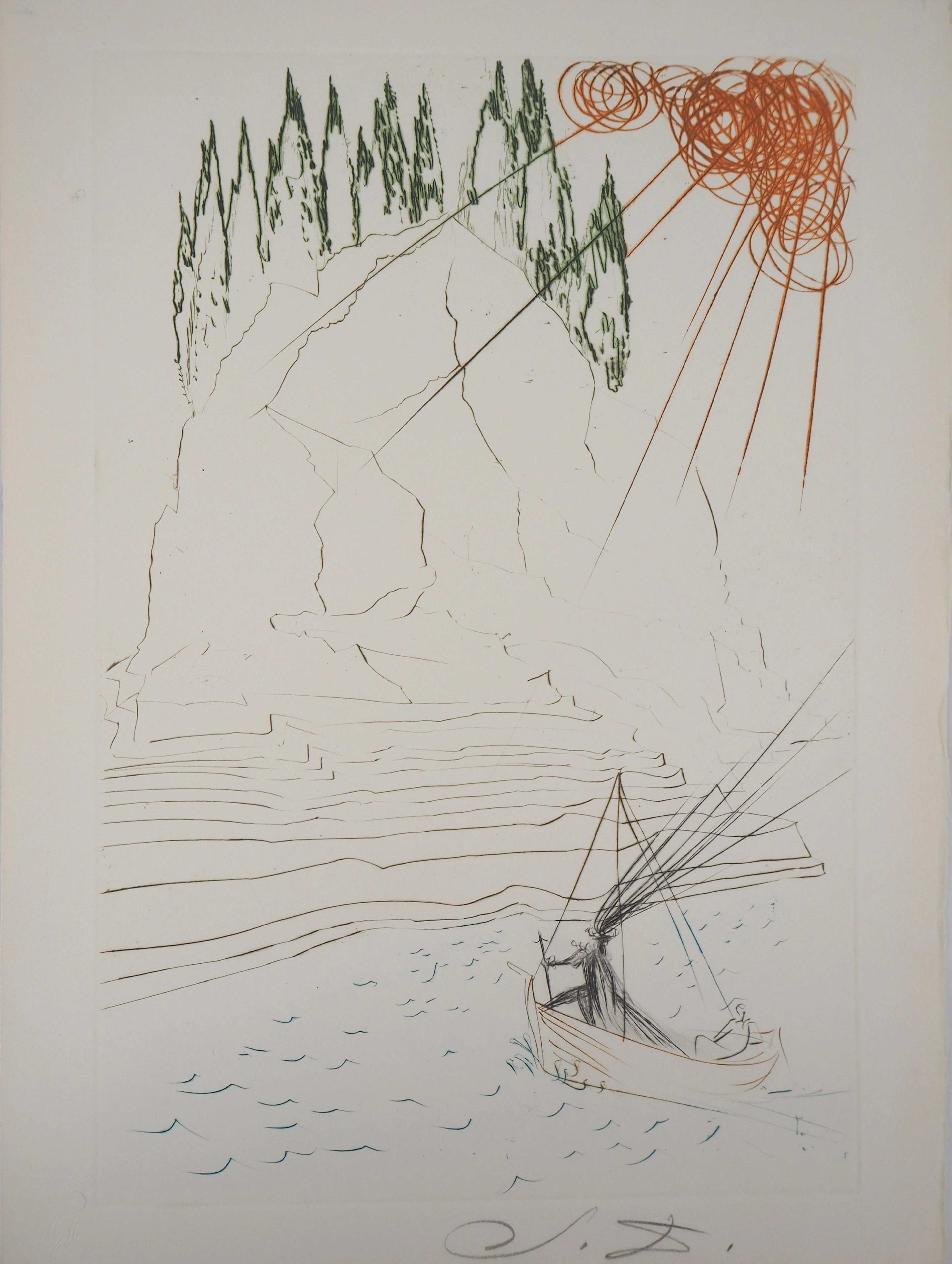 Salvador DALI : Chevalier dans un voilier, 1970 - Gravure originale signée