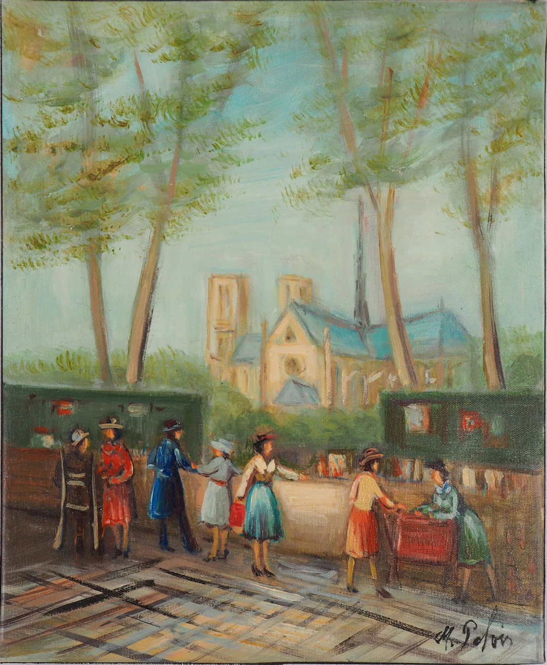 Michel PABOIS - Bouquinistes - Huile sur toile original signée