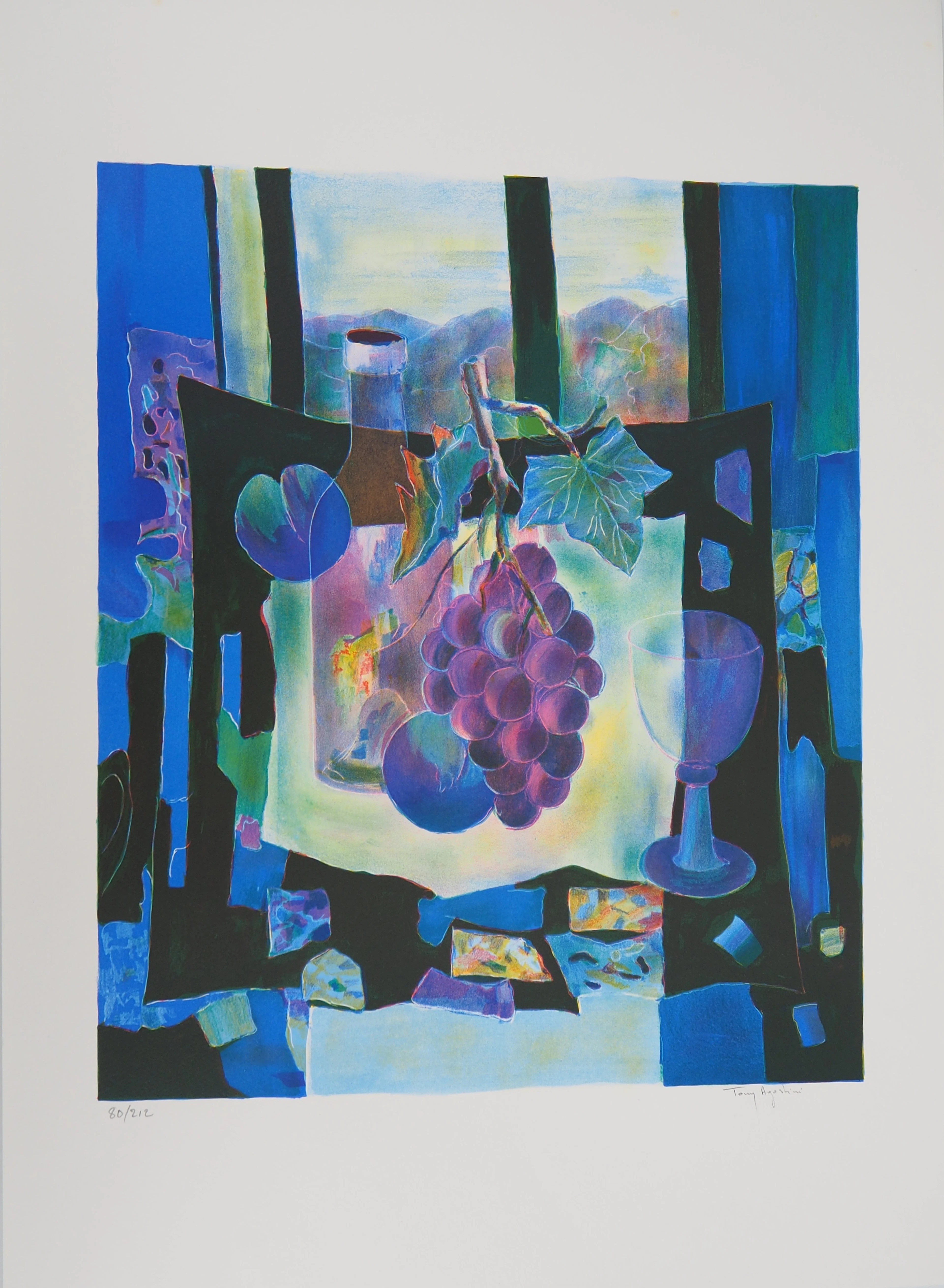 Tony AGOSTINI - Nature morte aux raisins, 1977 - Lithographie originale signée