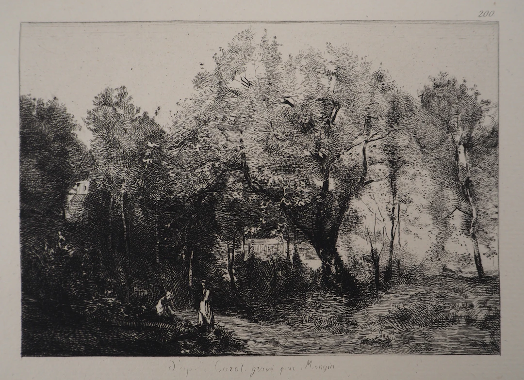 JB Camille COROT (d’après), Conversation au Bois d’Avray - Gravure