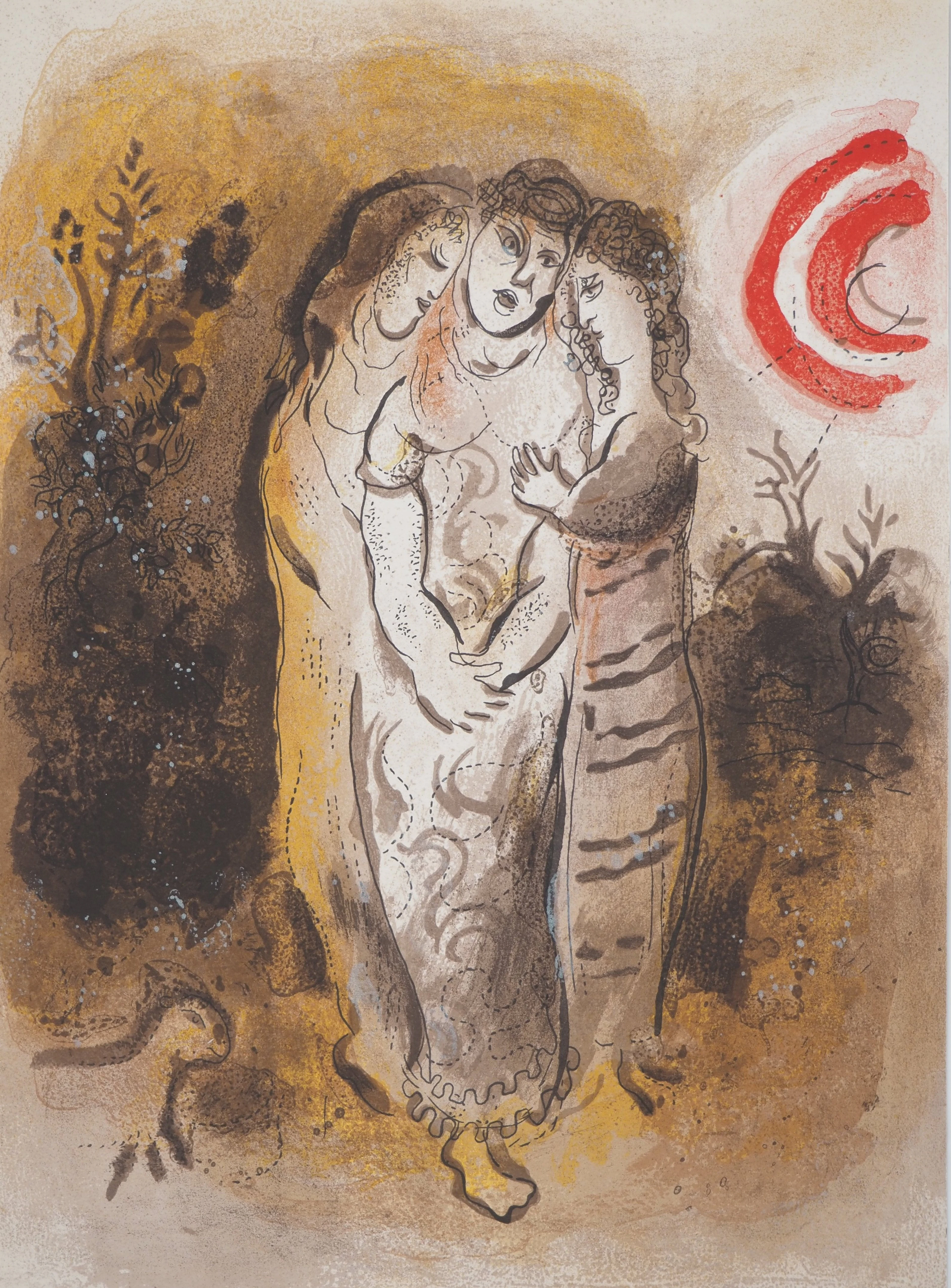 Marc CHAGALL : La Bible, Noémie et ses filles, Lithographie originale