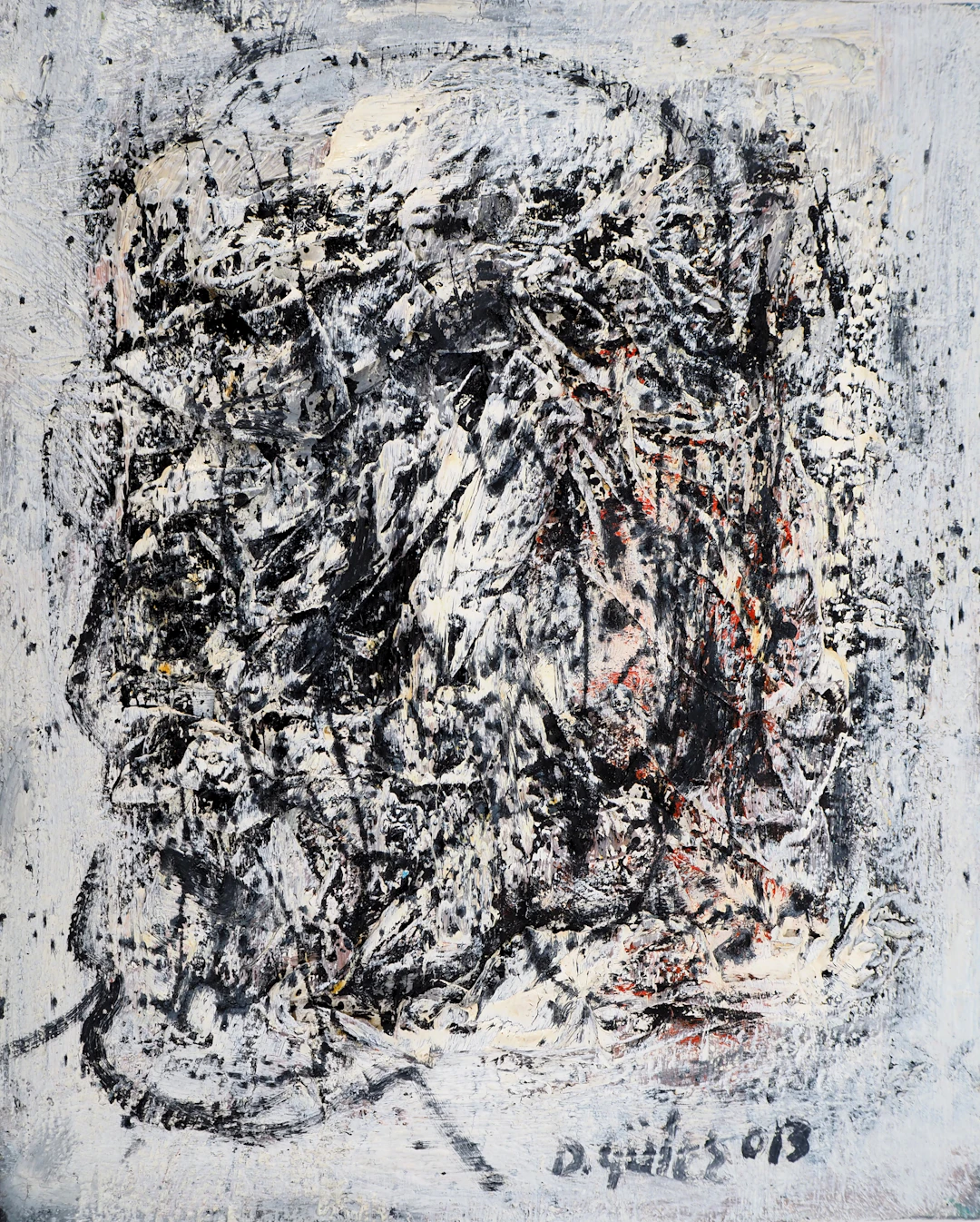 Dyap GULER - Portrait d’homme abstrait en noir, bleu et blanc - Technique