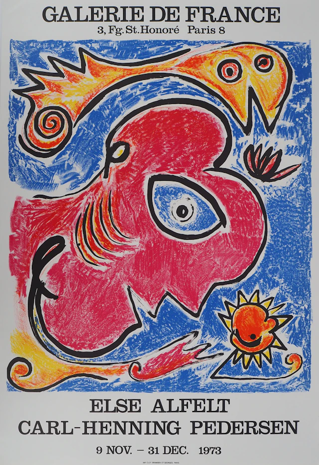 Carl-Henning PEDERSEN : Le visage rouge, Affiche originale en lithographie