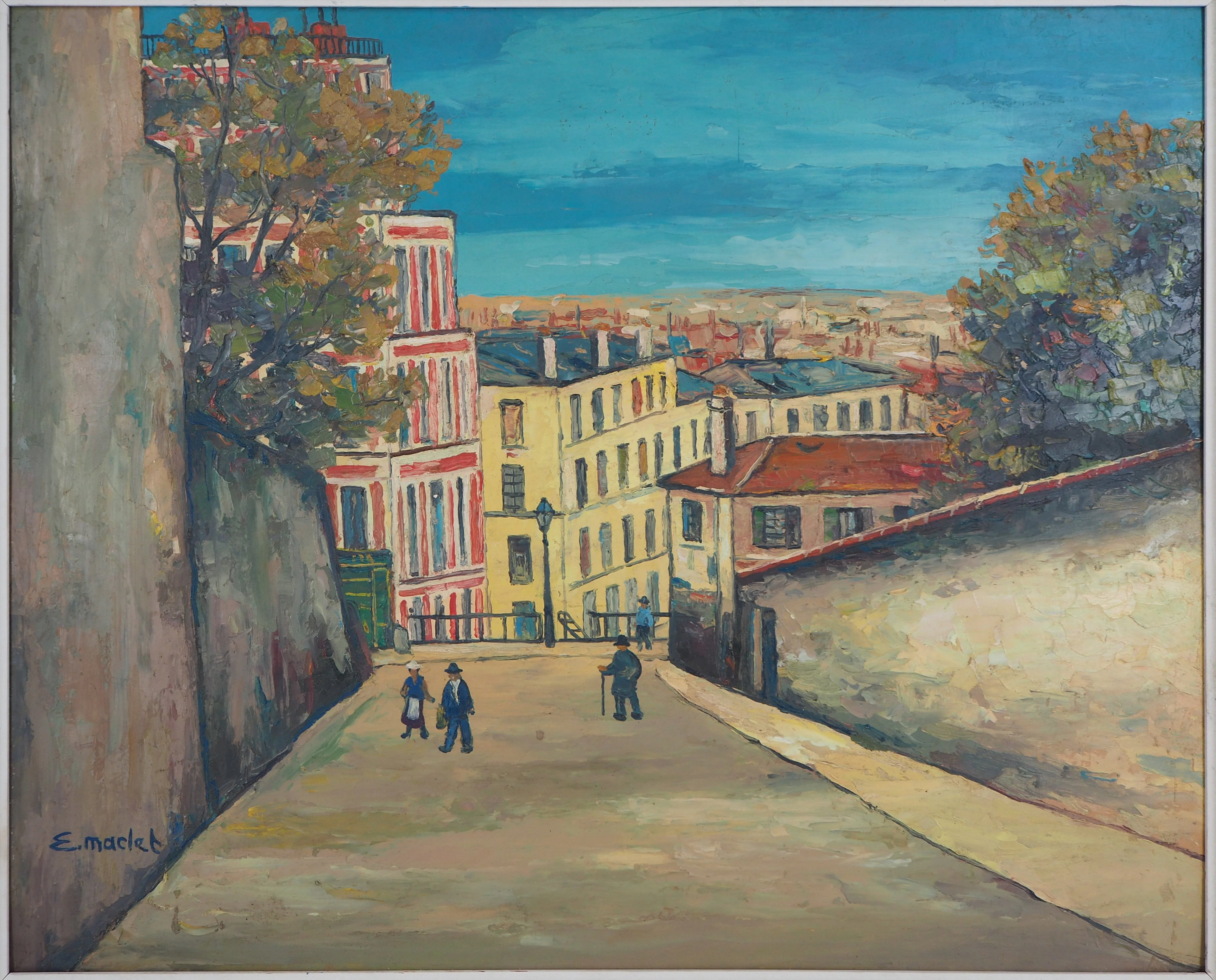 Elisée MACLET - Dans les rues de Montmartre - Huile sur panneau, Signé