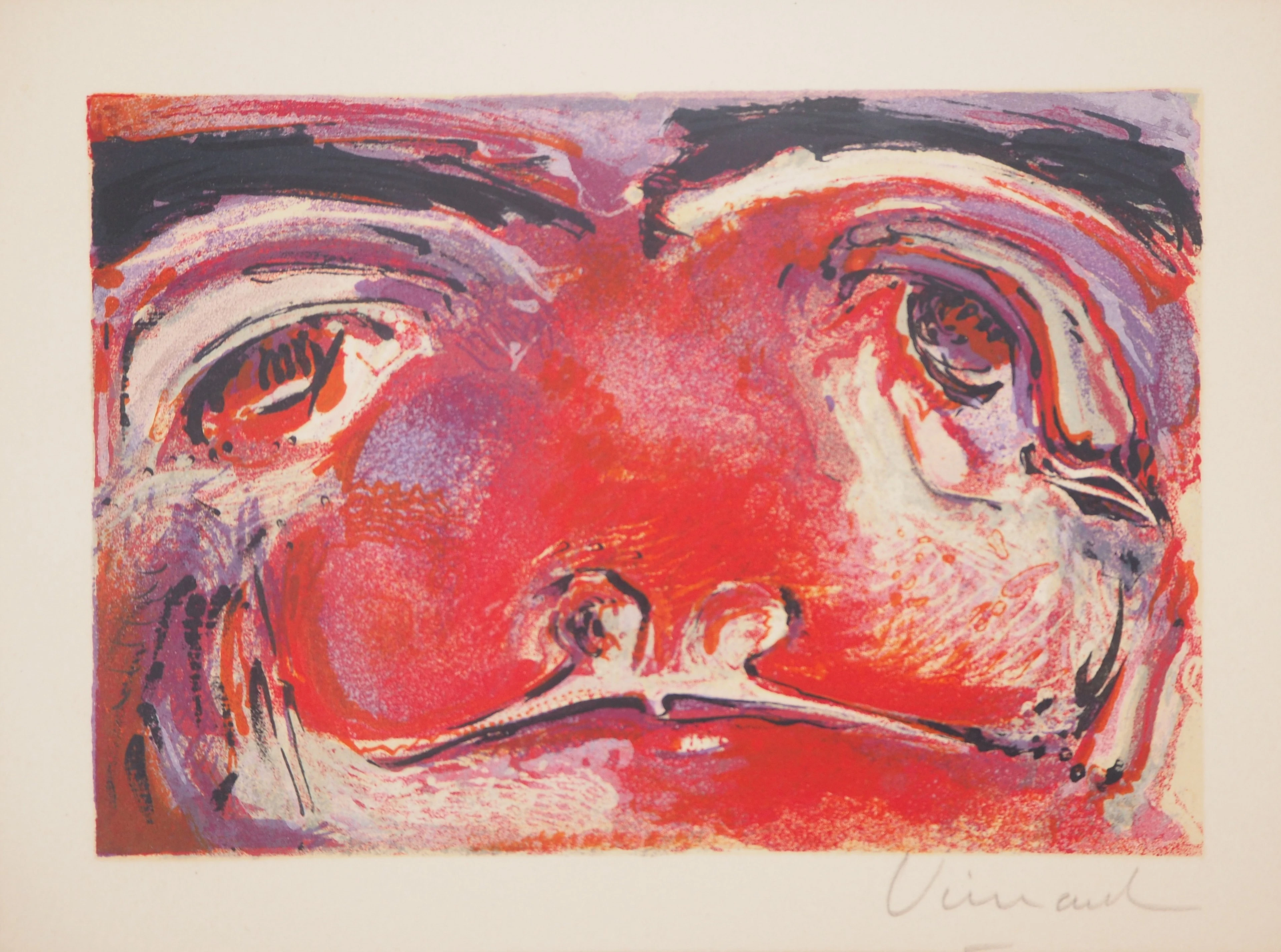 Jacques VIMARD: Visage expressif - Lithographie originale signée
