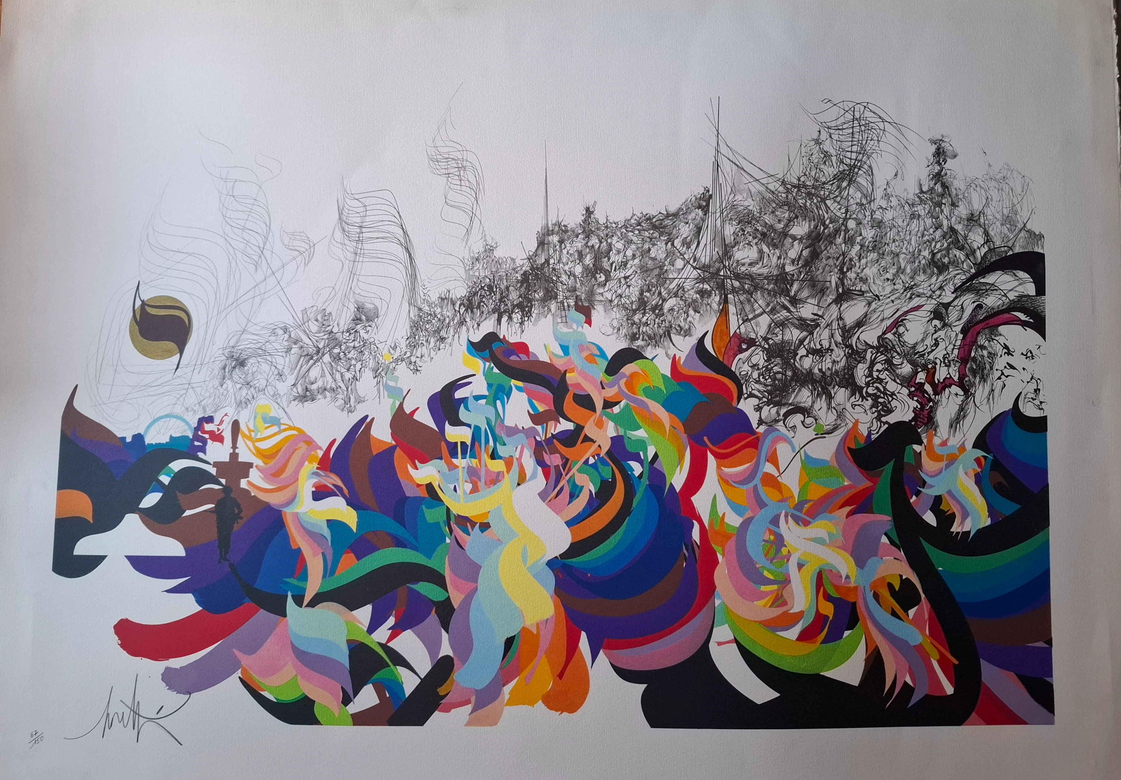 Raymond MORETTI - Composition, Lithographie en couleurs