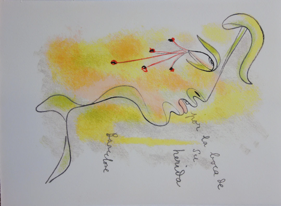 Jean COCTEAU : Profil sang et or - Lithographie
