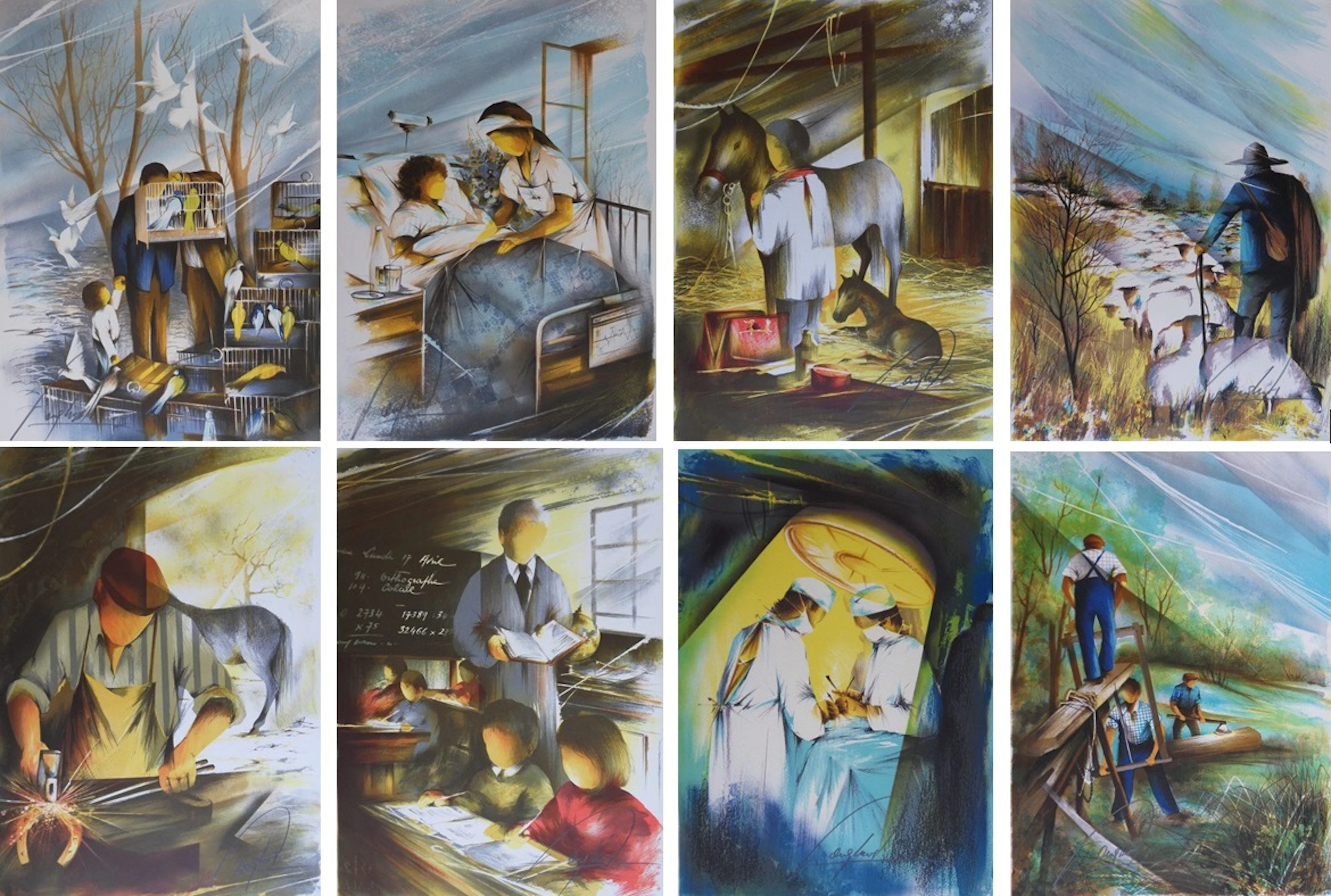 Raymond POULET - Les métiers anciens - 8 lithographie originales signée