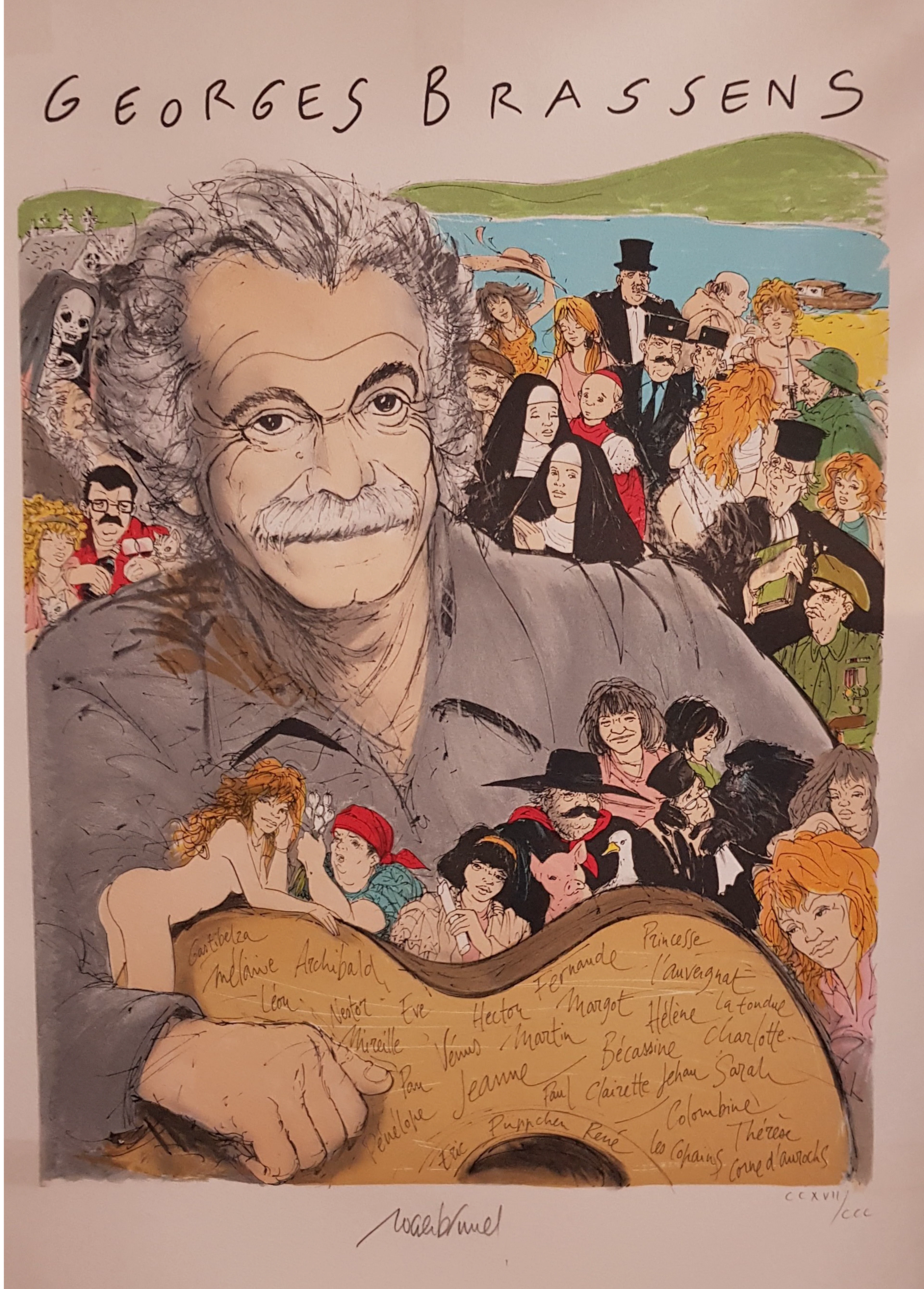 Roger BRUNEL - Brassens, 1980 - Lithographie originale signée