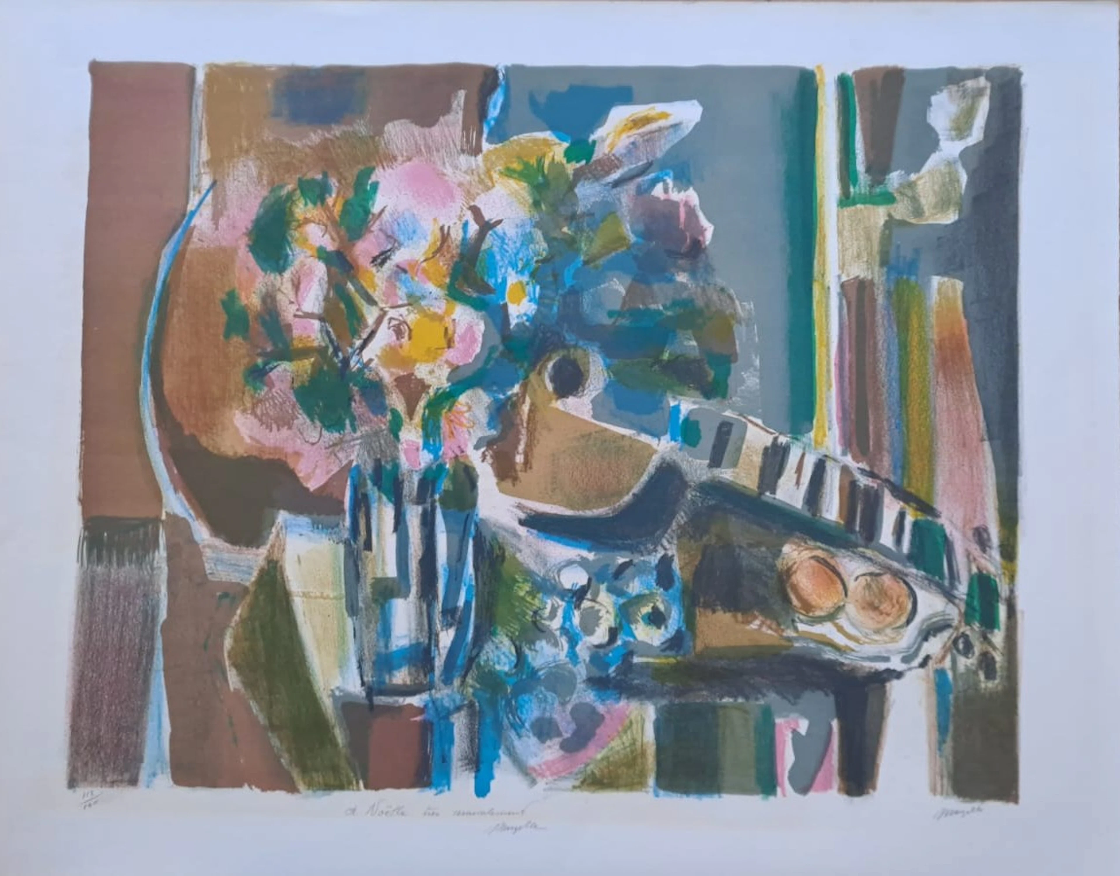 Jean Marzelle - Nature morte à la guitare - Lithographie signée et