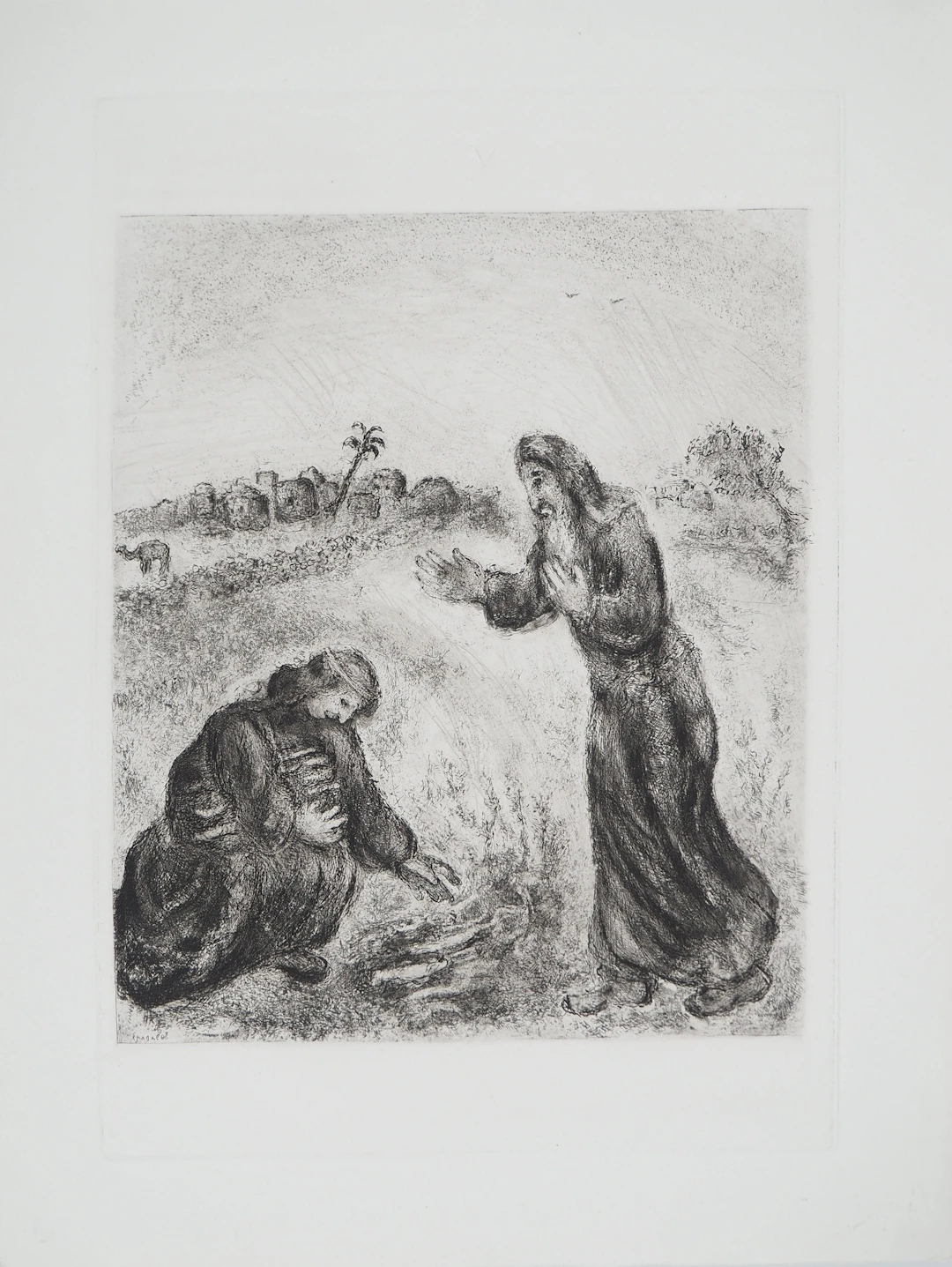 Marc CHAGALL : Elie et la veuve de Sarepta, Gravure originale signée
