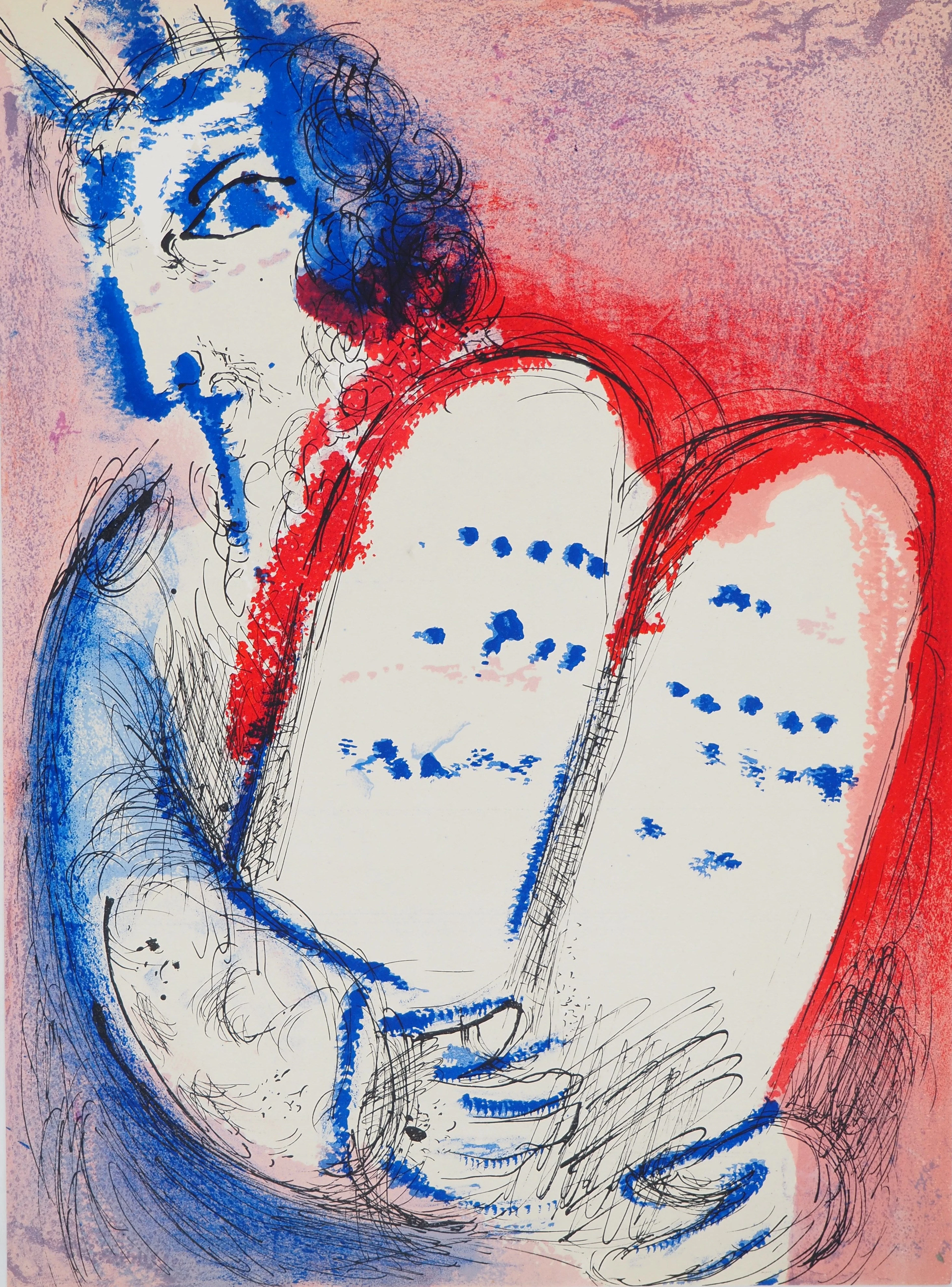 Marc CHAGALL : La Bible, Moise et les tables, Lithographie originale