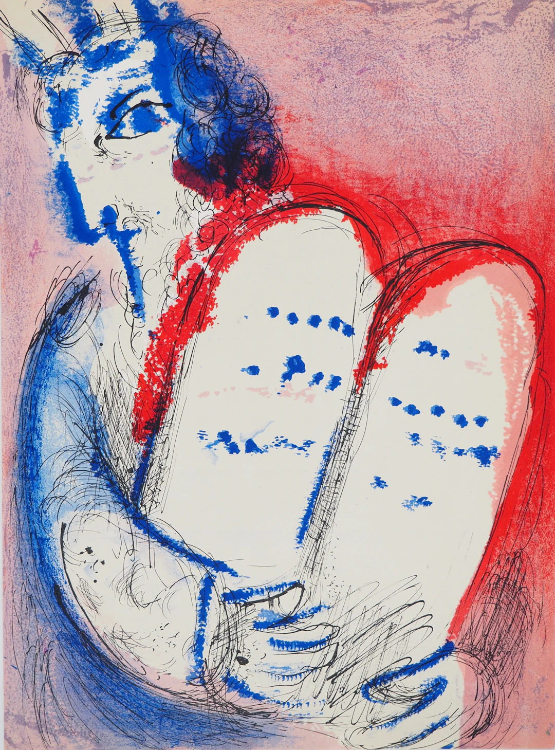 Marc CHAGALL : La Bible, Moise et les tables, Lithographie originale
