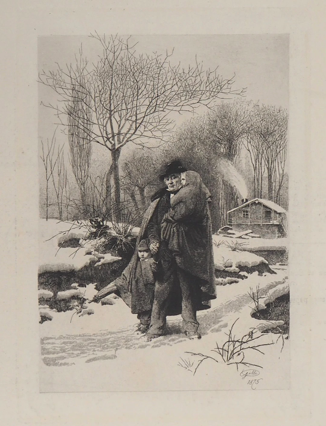 Alberto Maso GILLI : Grand père et ses petits enfants en promenade