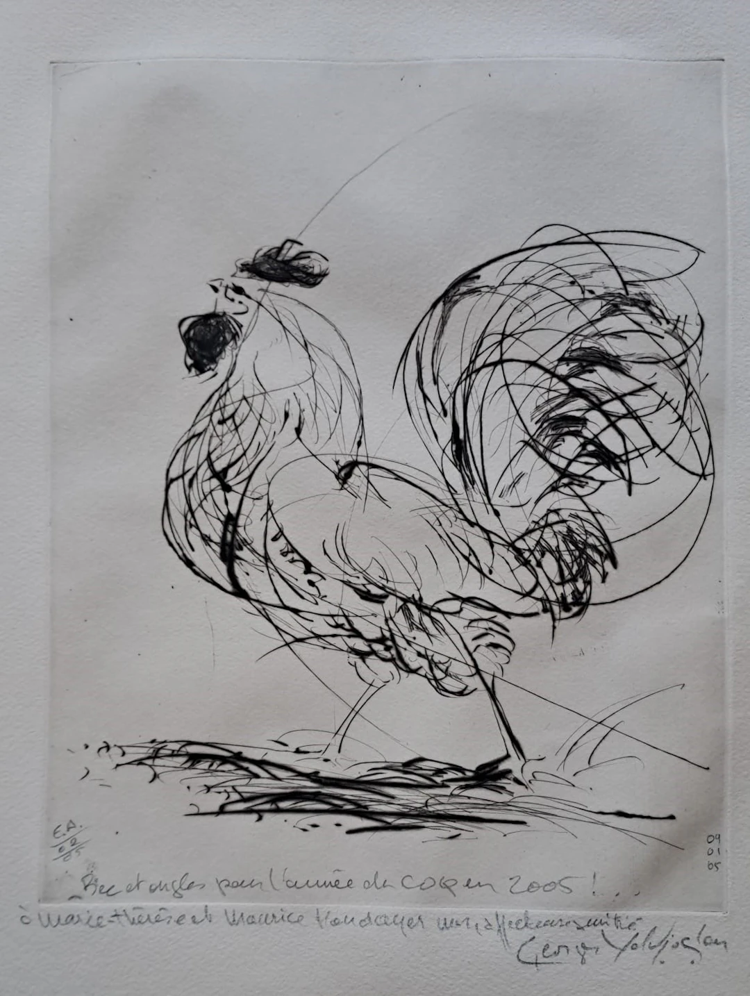 Georges Yoldjoglou - Le coq - Lithographie originale, signée, numérotée