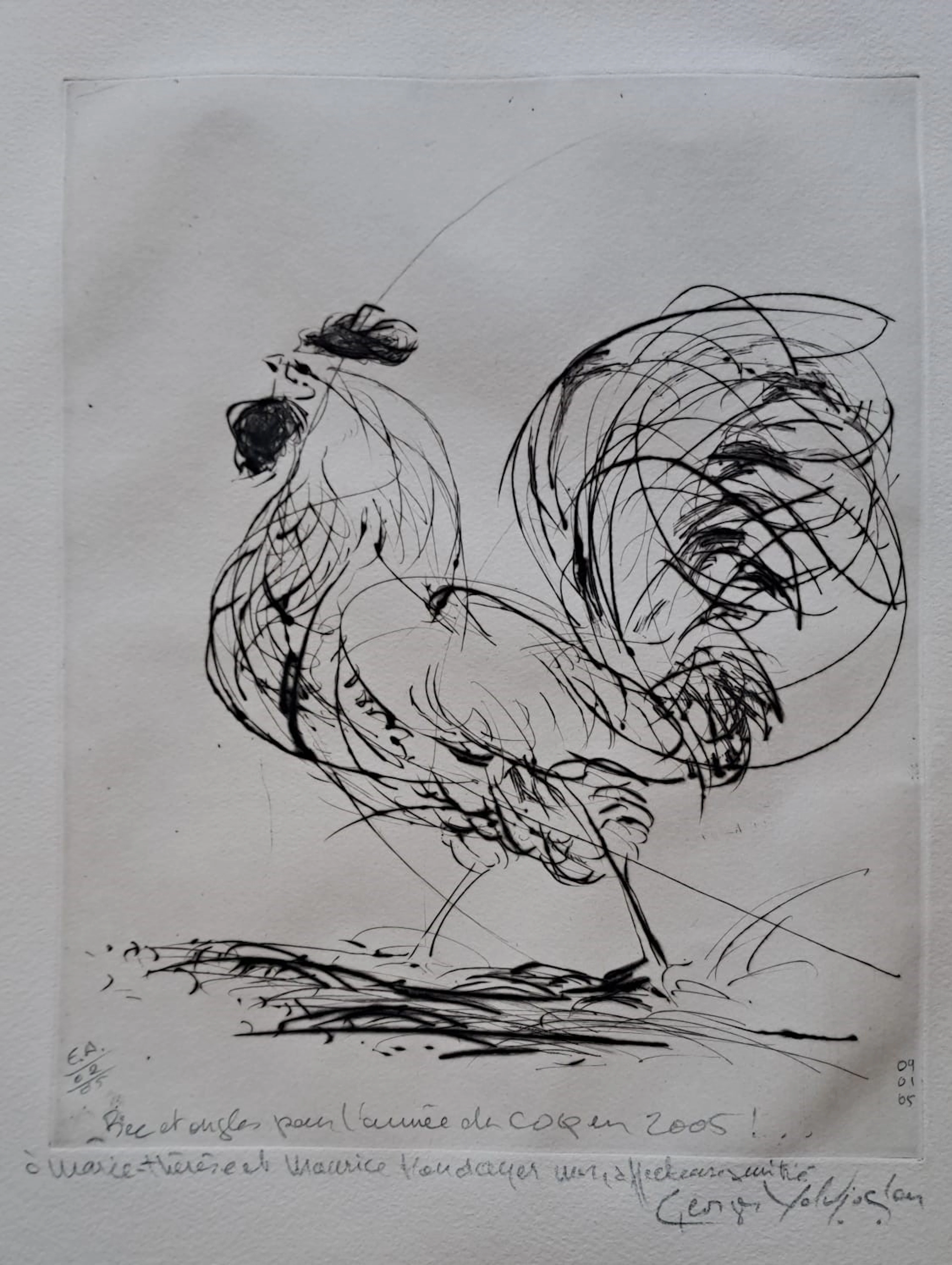 Georges Yoldjoglou - Le coq - Lithographie originale, signée, numérotée