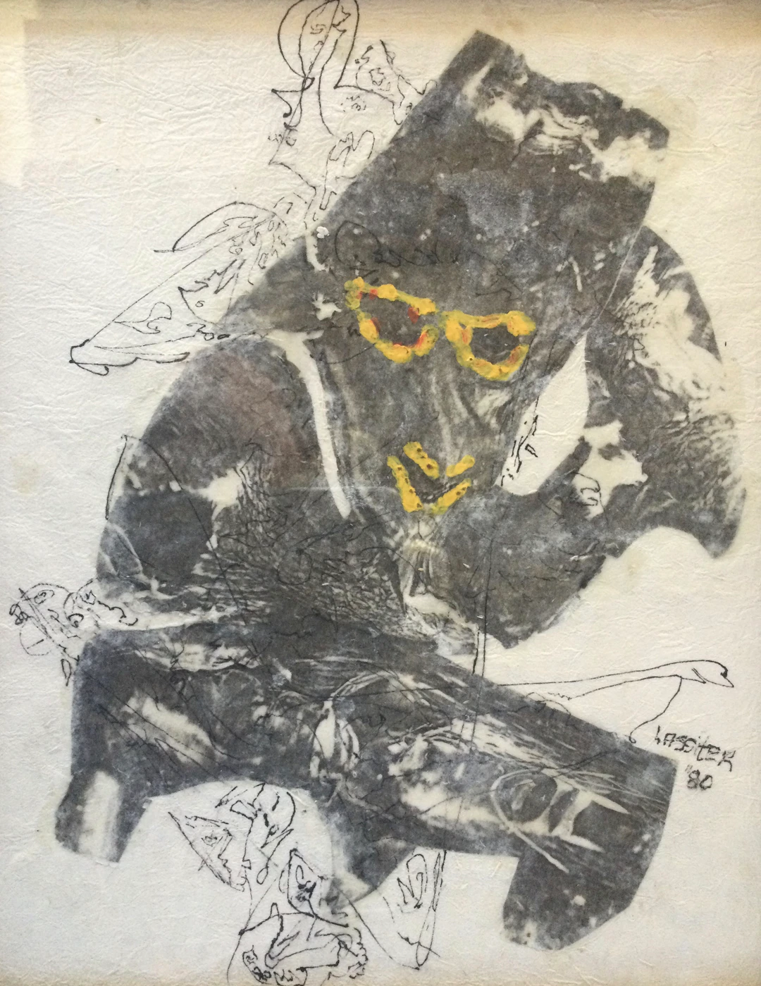 Charles-Keeling LASSITER - Portrait ,1980 - Technique mixte sur papier