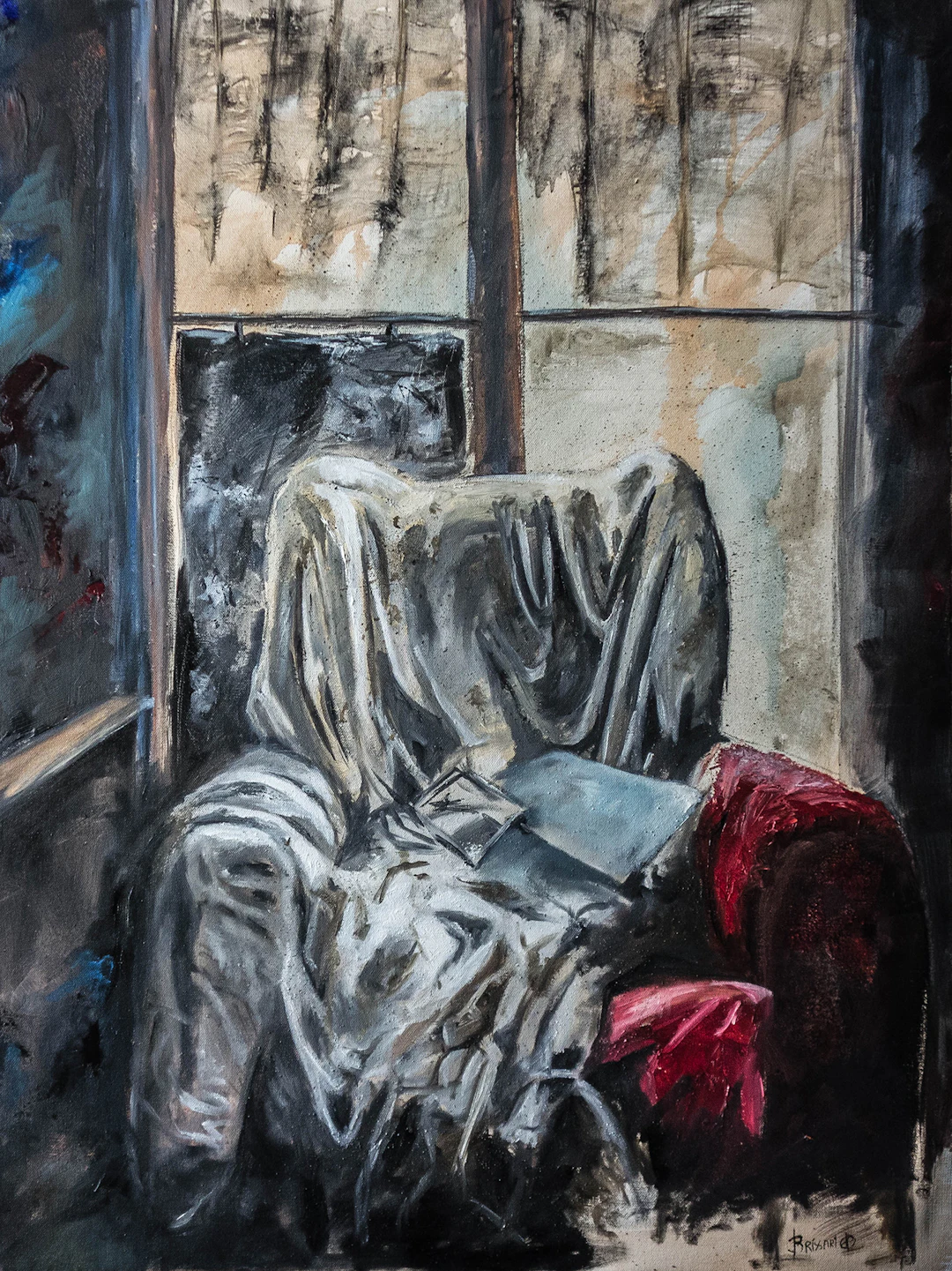Jean-Pierre BRISSART -Le fauteuil rouge, 2018, Huile sur toile signée