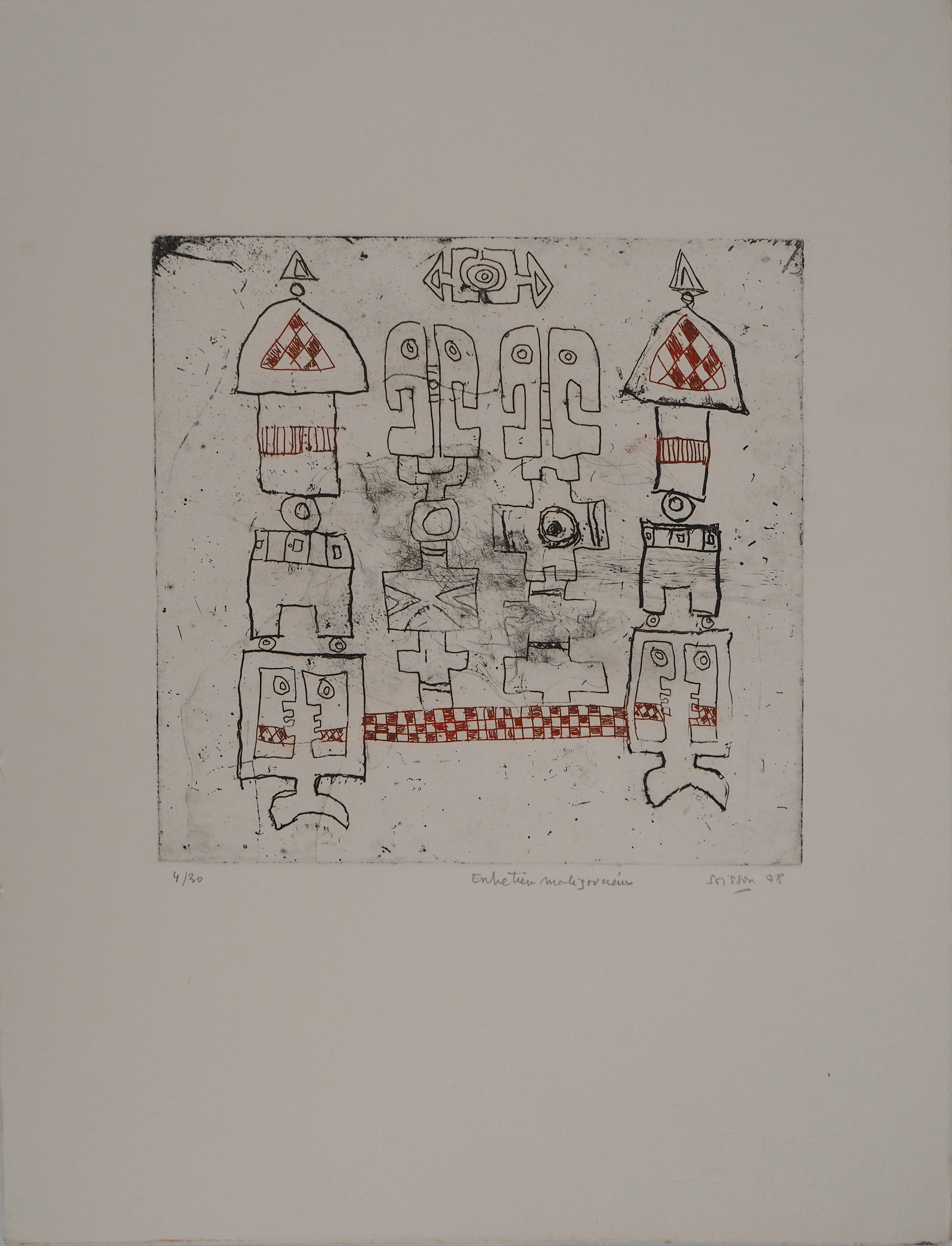 Jacques SOISSON : Les funambules, Gravure originale signée