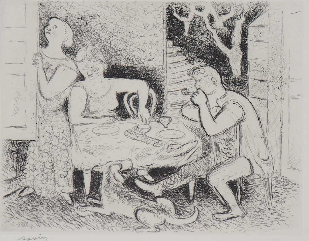Maurice SAVIN - Déjeuner dominical , 1949 - Gravure originale signée