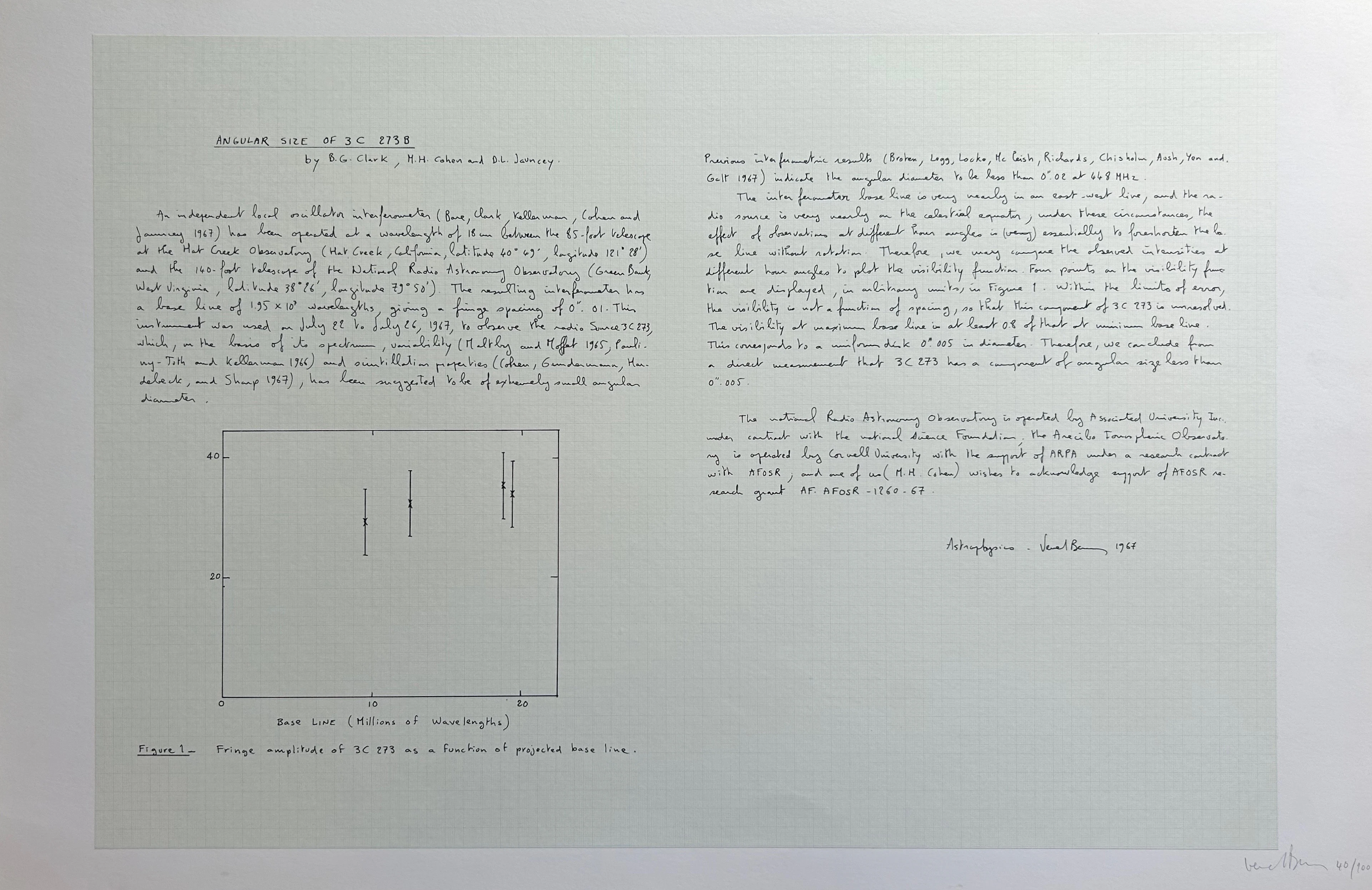 Bernar VENET - Angular Size of 3C 273B, 1967 - Lithographie signée au crayon