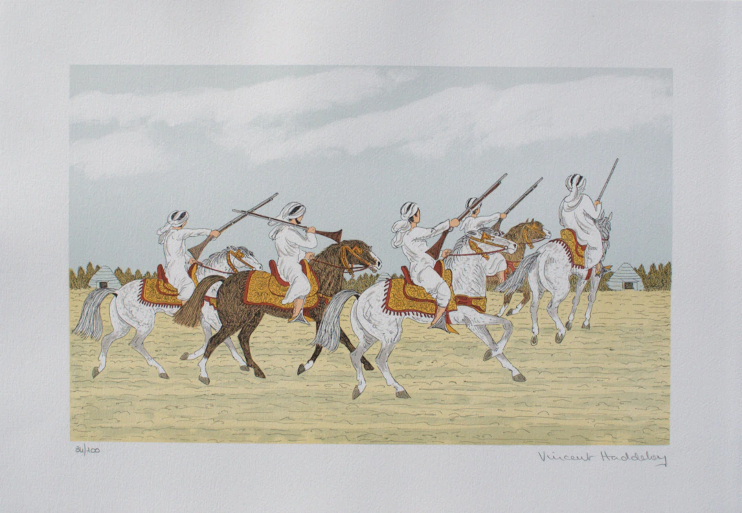 Vincent HADDELSEY : Cavaliers arabes, Lithographie originale signée