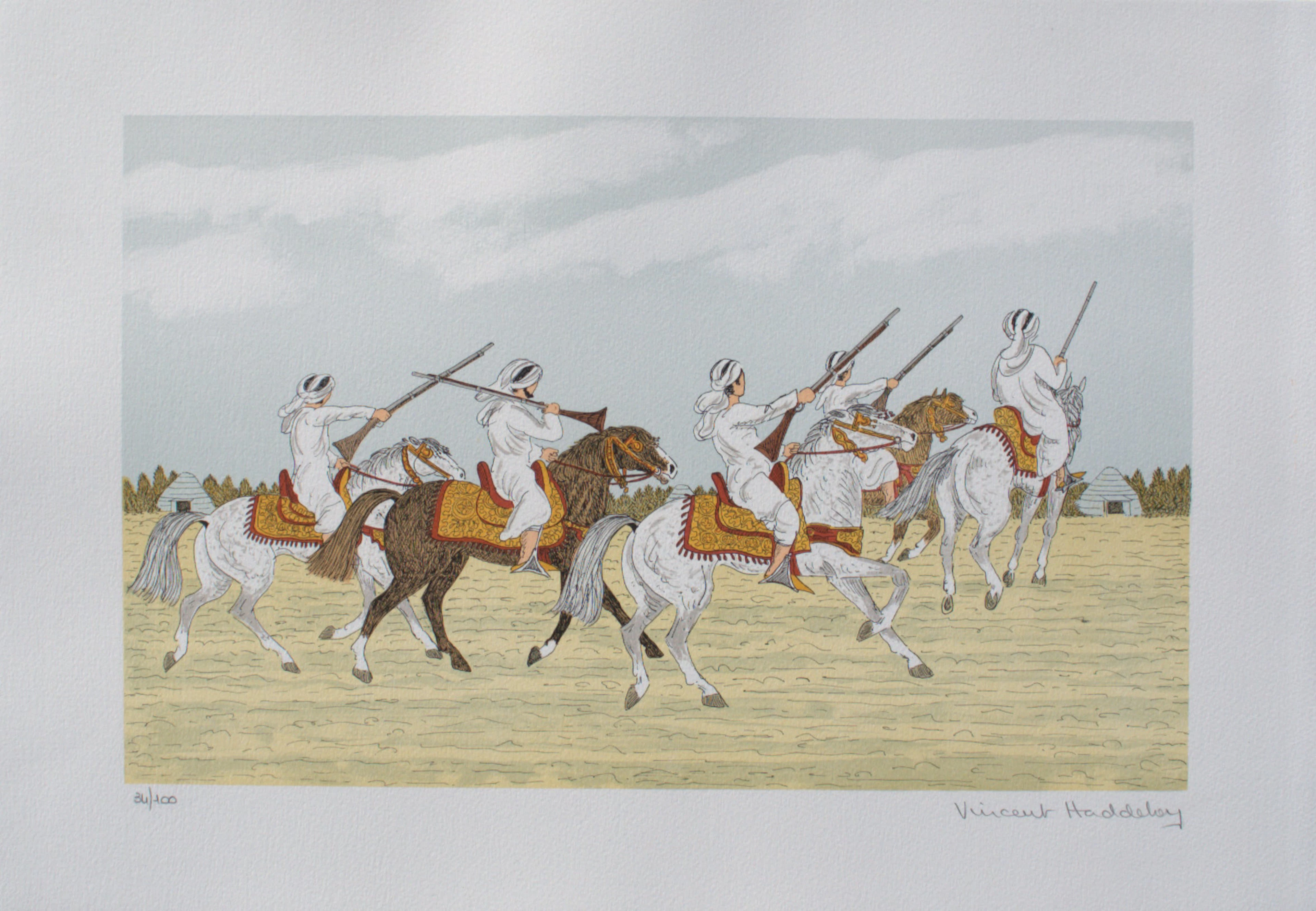 Vincent HADDELSEY : Cavaliers arabes, Lithographie originale signée