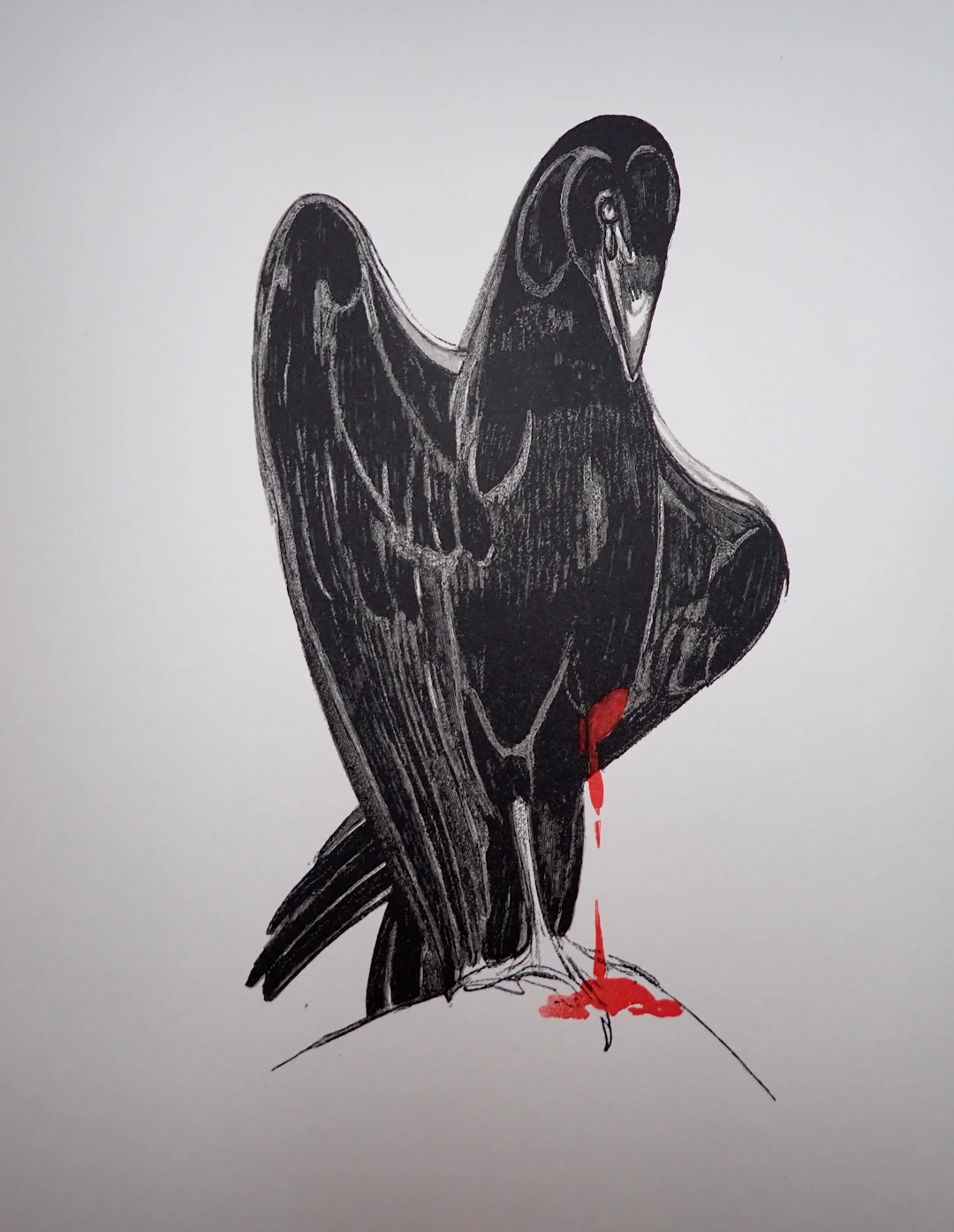 Paul JOUVE - Le corbeau meurtri - Gravure sur bois